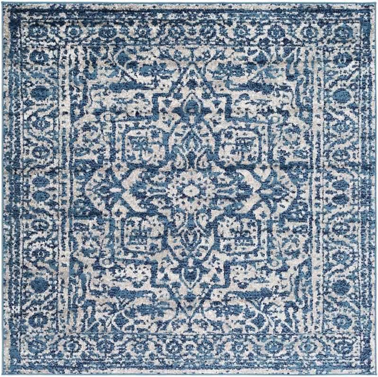 Mark&Day Emma Traditional Sky Blue 7x7 Square Area Rug - Soft Blue & White Carpet for Living Room, Bedroom, Kitchen - Perfect for Home Decor & Cozy Spaces (6'7
