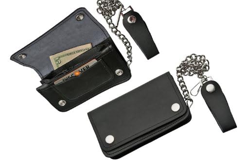 SZCO Supplies Genuine Leather Biker Wallet for Men - Compact & Durable Small Black Motorcycle Wallet - Perfect for Riding, Travel & Everyday Use