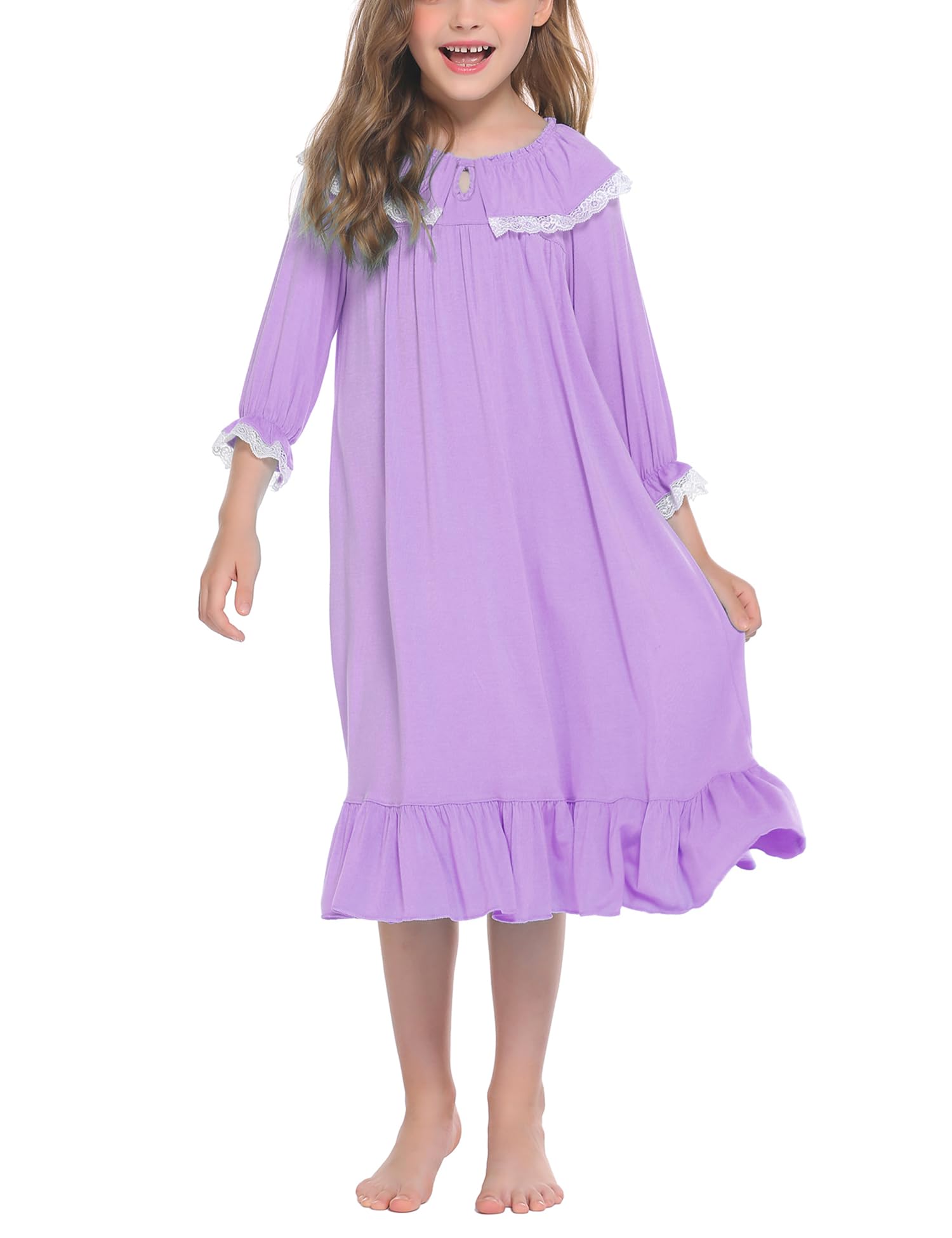 Ekouaer Girls Soft Princess Nightgown - Cute Sleep Shirt for Toddlers & Kids - Comfortable Cotton Pajama Dress for Bedtime, Sleepovers & Playtime