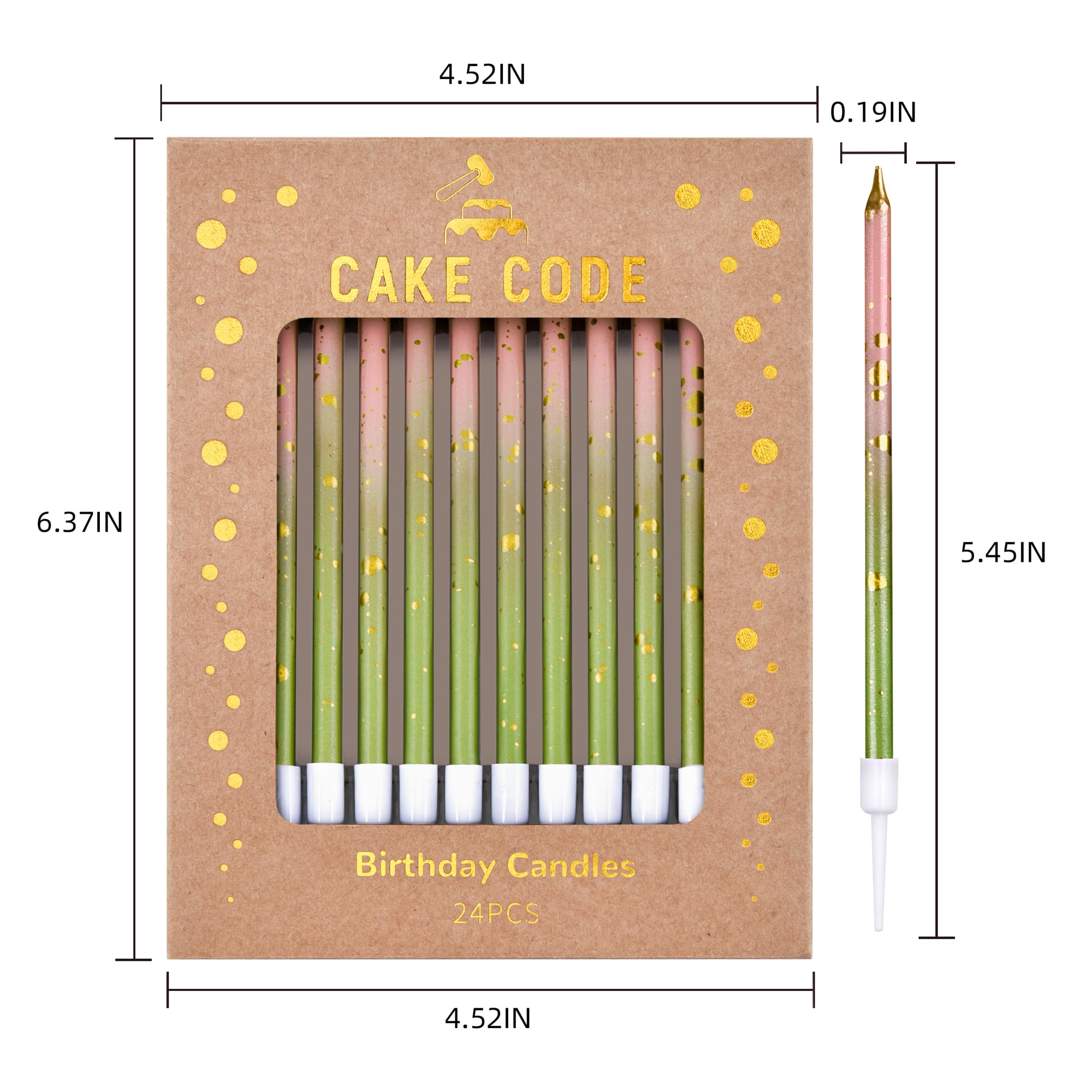 Pink Green Gold Long Thin Birthday Candles - Elegant Cake Candles for Birthday Parties, Wedding Decorations & Special Events - Perfect for Cakes, Cupcakes and Dessert Tables