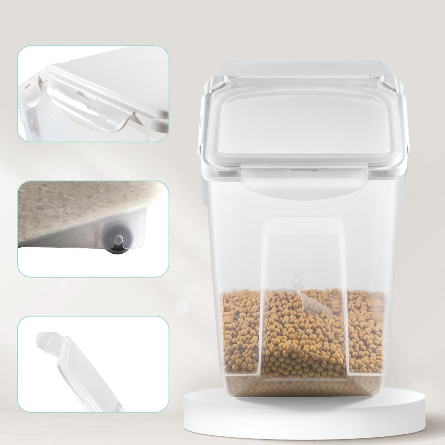 3-Pack 30 Lb/15L Large Plastic Rice Storage Containers - Airtight Moisture Proof Food Buckets for Grains, Flour & Pet Food - Perfect for Kitchen Pantry Organization & Bulk Food Storage