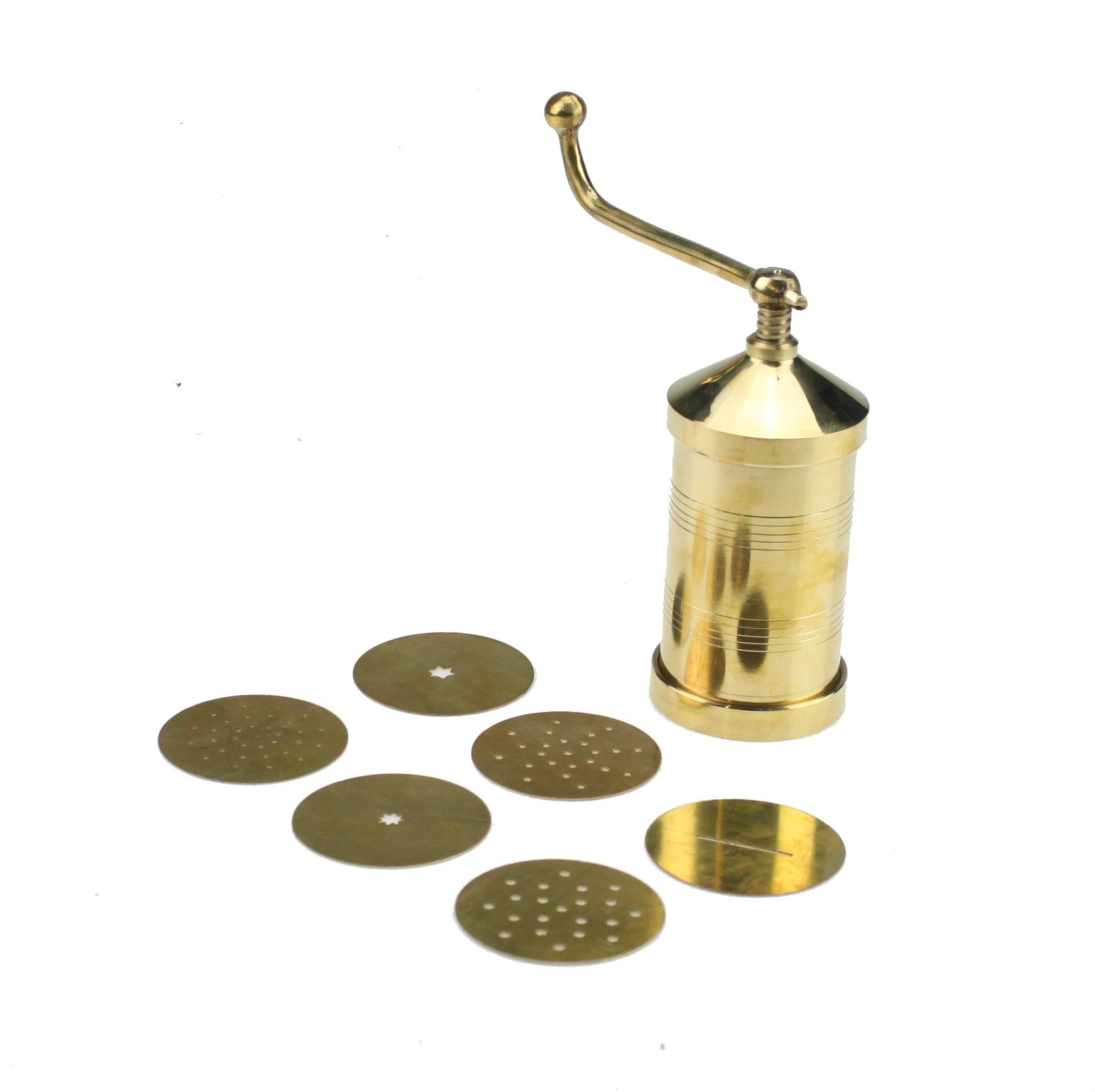 Premium Brass Manual Pasta Maker - 6 Disc Plates for Spaghetti, Noodles, Murukku, Chakli & Bhujia | Traditional Indian Snack & Italian Pasta Press Machine | Perfect for Home Cooking, Restaurants & Gift Giving