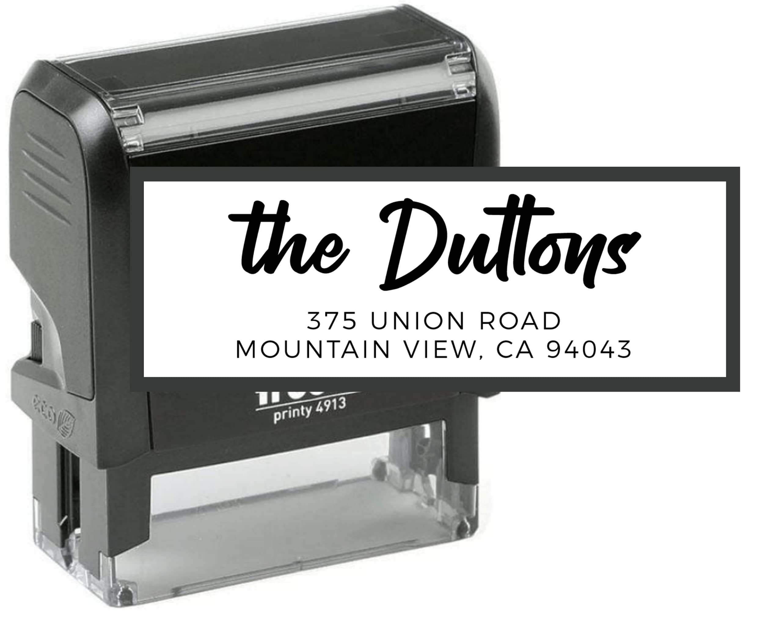 Custom Wedding Invitation Address Stamp - Self Inking Rubber or Wood Handle Stamp with 15 Graphics - Personalized for Weddings & Housewarming - 3 Lines Text - 7/8