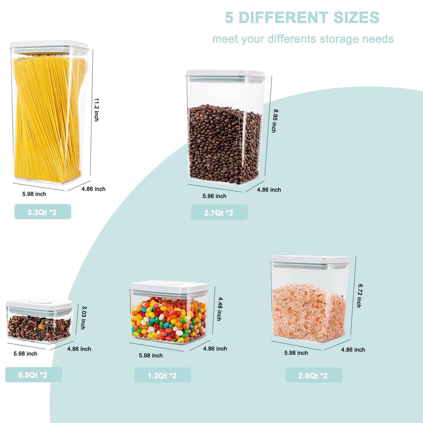 10-Piece Airtight Food Storage Container Set with Lids - BPA-Free Pop-Top Kitchen Canisters for Cereal, Snacks, Flour, Sugar, Coffee & Pasta (0.5QT-3.3QT, Stackable with Labels) - Perfect for Pantry Organization & Bulk Food Storage