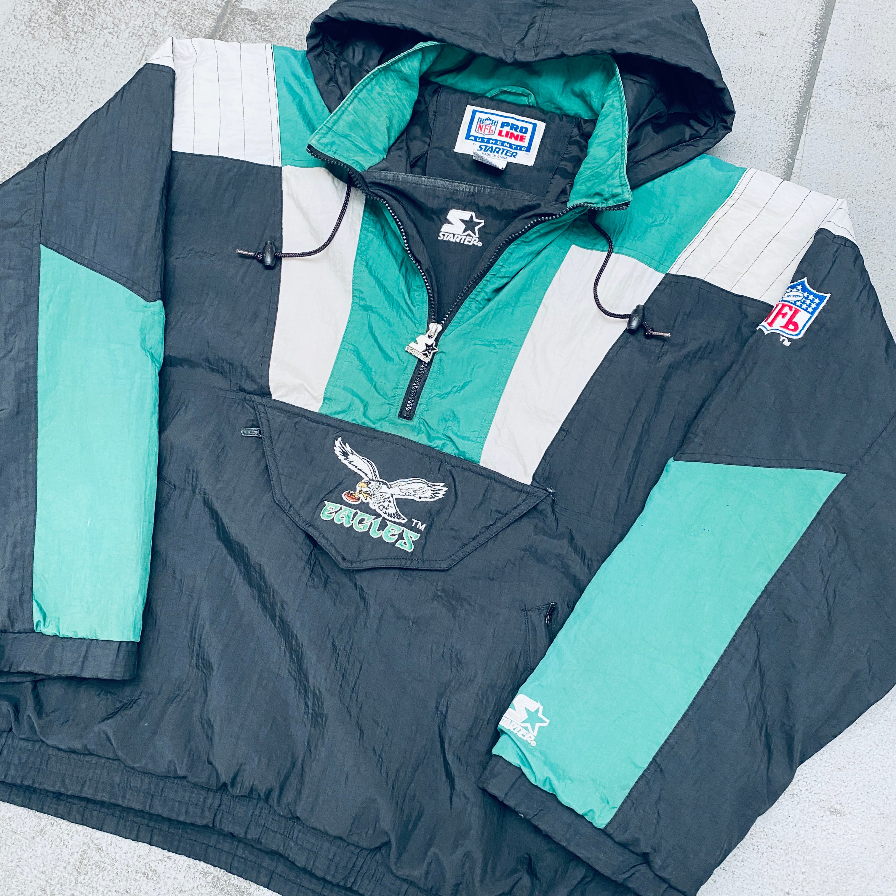 Philadelphia Eagles 1990s Blackout 1/4 Zip Proline Starter Breakaway Jacket - XL | Vintage NFL Football Pullover for Men | Game Day, Tailgating & Casual Wear