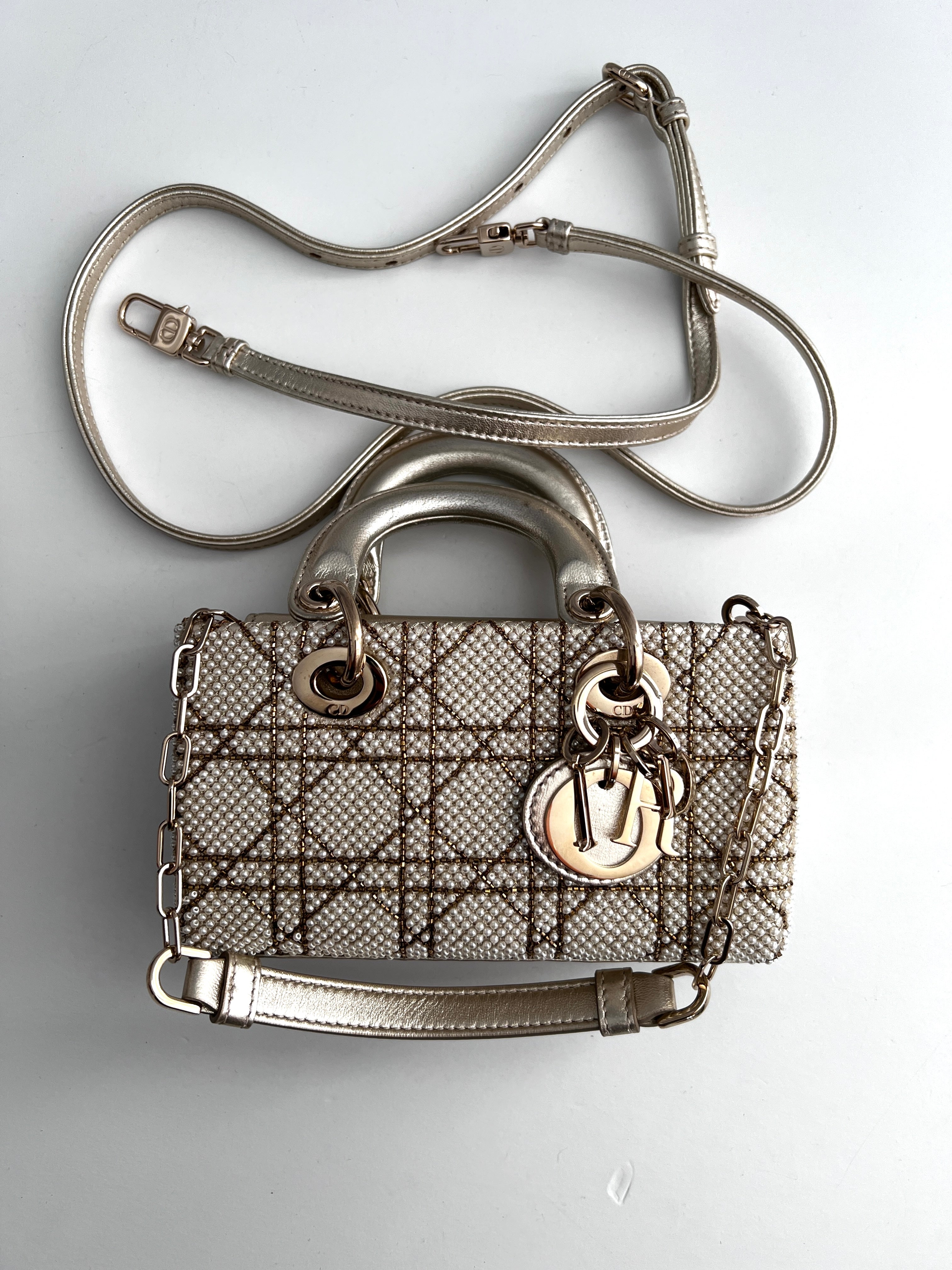Dior Micro Lady D Joy Bag with Pearls - Elegant Crossbody Purse for Women | Perfect for Parties, Weddings & Special Occasions