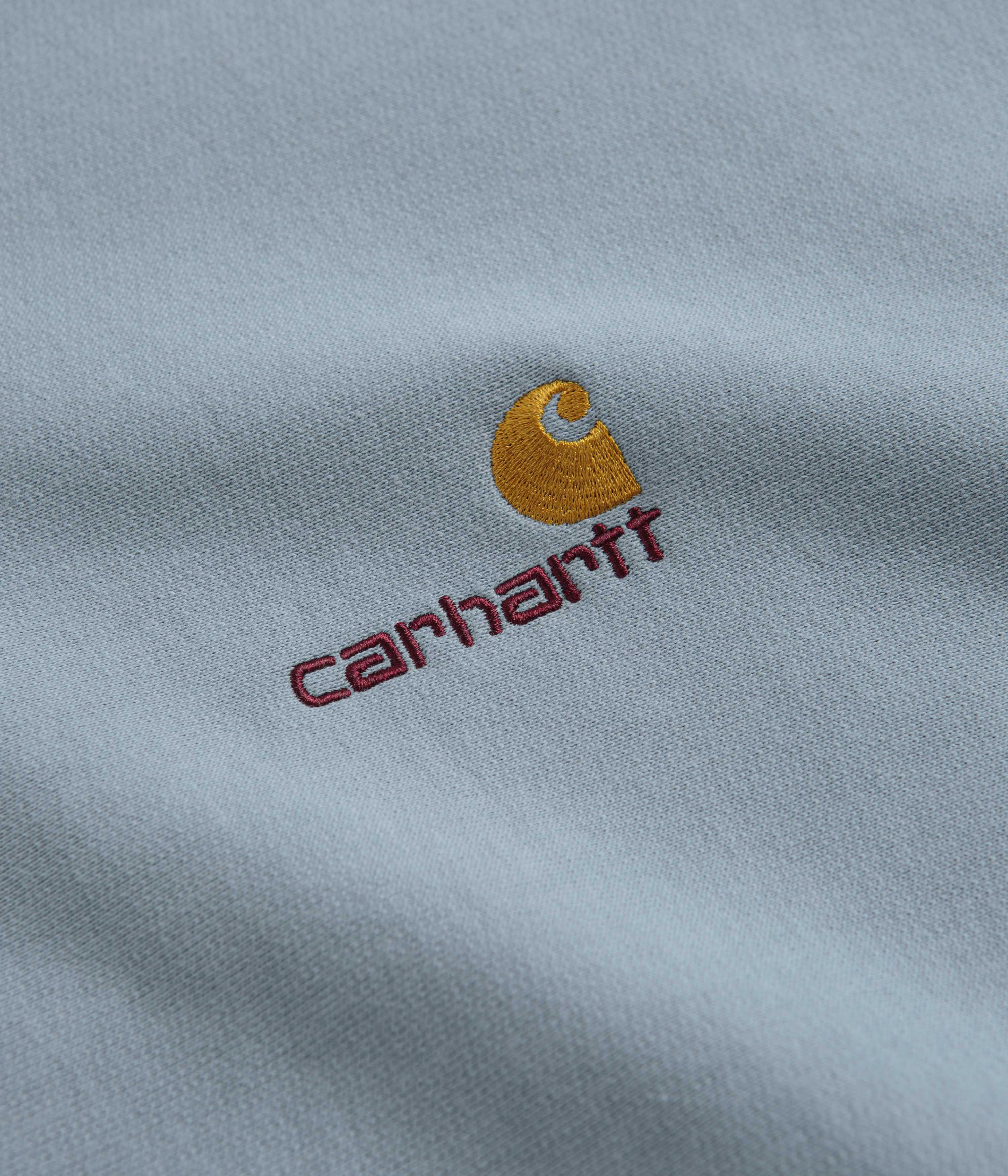 Carhartt Half Zip American Script Sweatshirt for Men - Frosted Blue Pullover Hoodie | Casual Workwear & Outdoor Activities