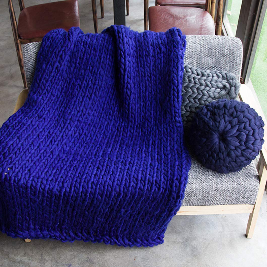 Premium Merino Wool Chunky Knit Throw Blanket - Giant 120x150cm Arm Knit Blanket for Bed, Sofa & Home Decor - Royal Blue - Perfect Mother's Day Gift & Cozy Winter Essential