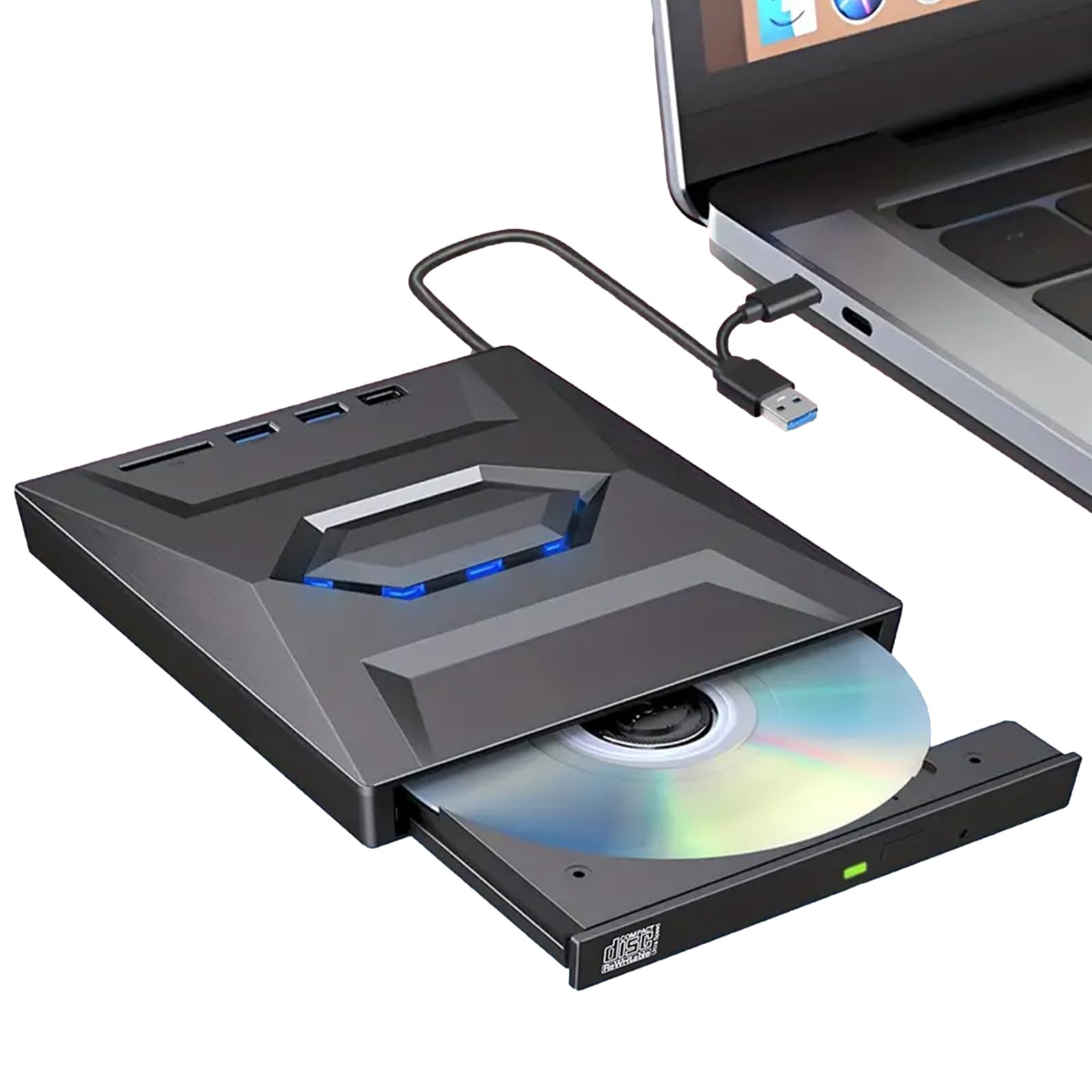 Visiblurry USB-C External Disk Drive for Laptop & Desktop | High-Speed Portable Disk Reader/Writer with Fast Data Transfer | Ideal for Work, Gaming, and Media Playback