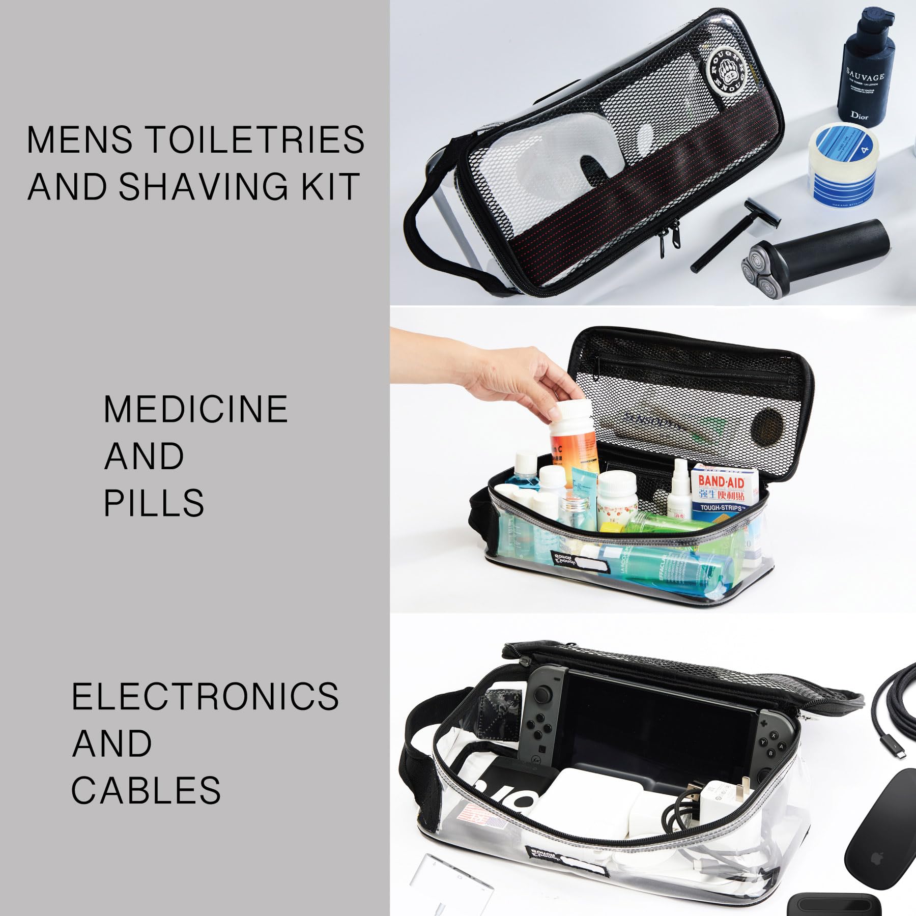 Large Clear Travel Toiletry Bag for Men - Shaving Kit Organizer, Medicine Case Pouch - Perfect for Gym, Camping & Business Trips