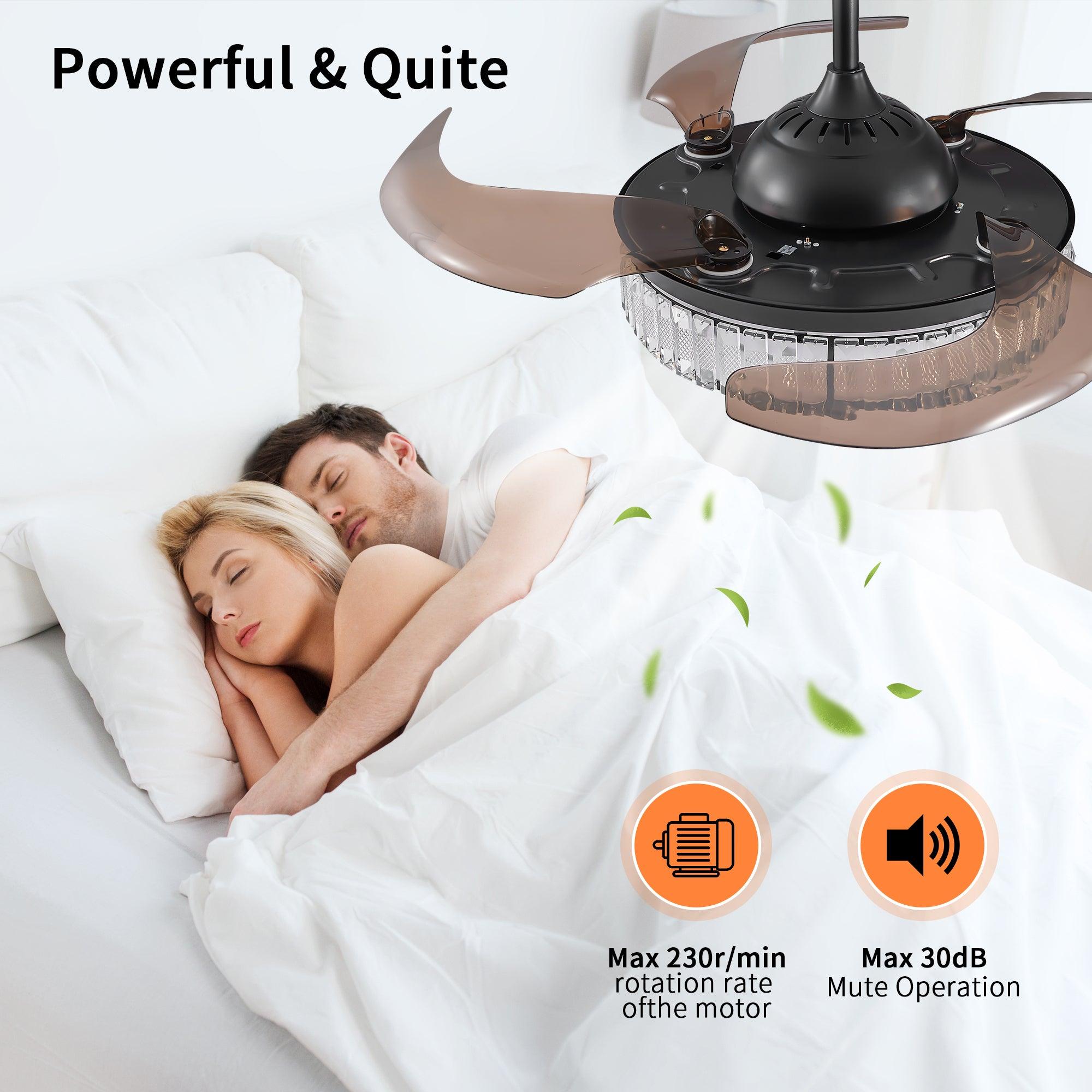 Modern LED Retractable Ceiling Fan with Light & Remote Control - Ultra Quiet Reversible 4-Blade Design for Kitchen, Bedroom, Dining Room & Patio | Energy Efficient Cooling & Stylish Home Decor