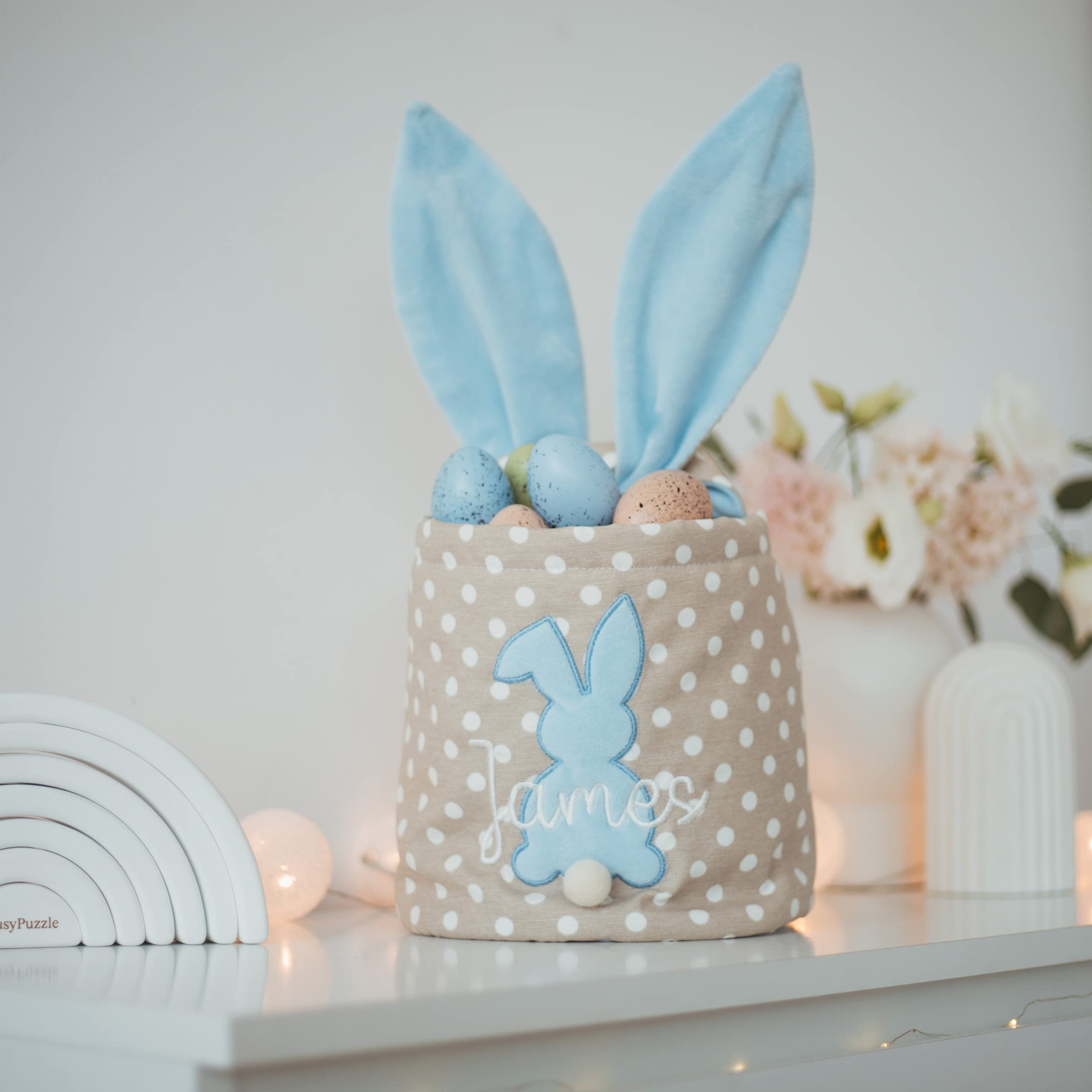 Personalized Easter Basket for Kids - Boys & Girls Bunny Rabbit Basket with Storage for Toddler Toys | Perfect for Easter Gifts, Spring Decor & Playroom Organization