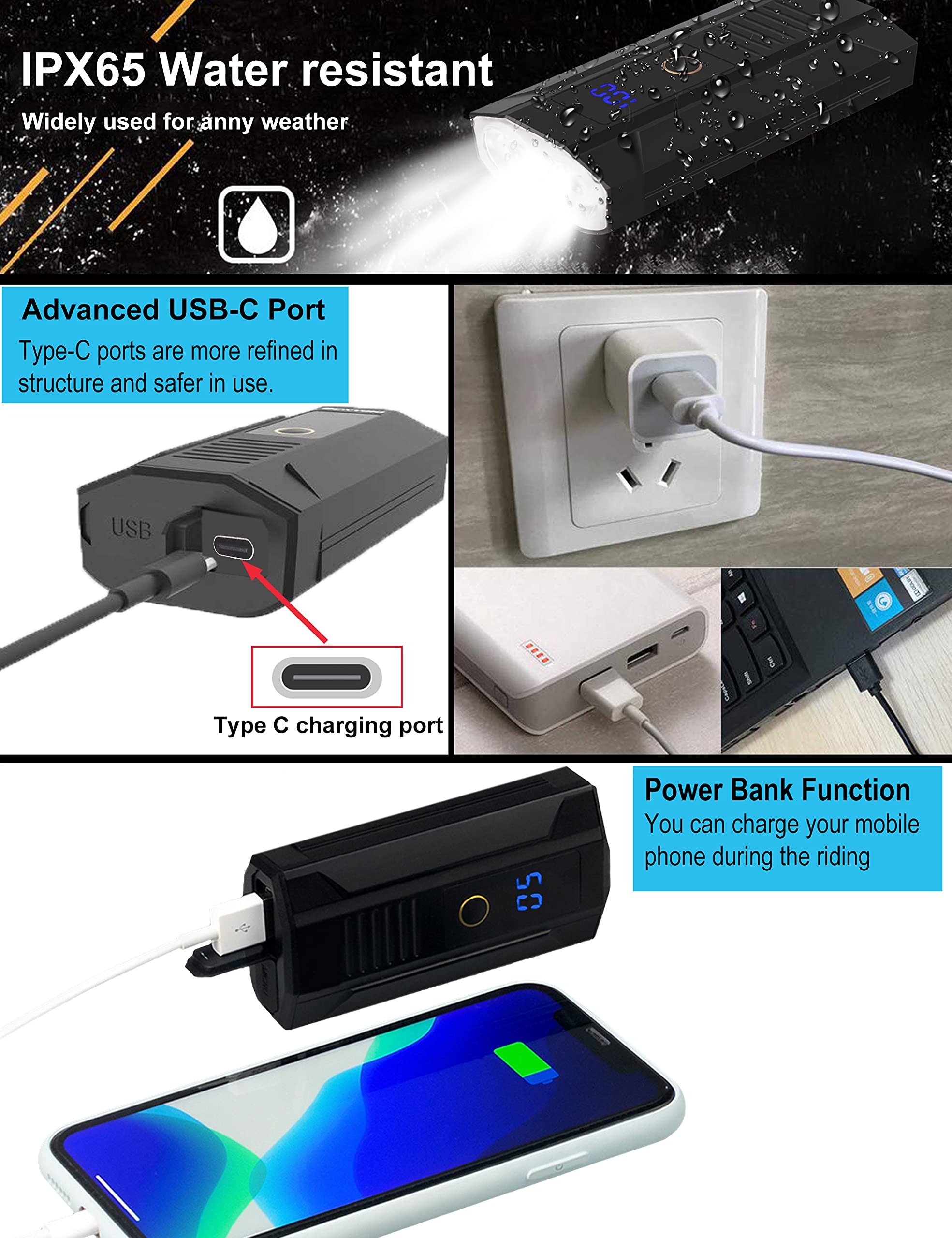 USB Rechargeable Bike Lights - Waterproof LED Bicycle Headlight & Taillight Set with Quick Release, Easy Installation for Night Cycling Safety | Perfect for Commuting, Mountain Biking & Road Cycling