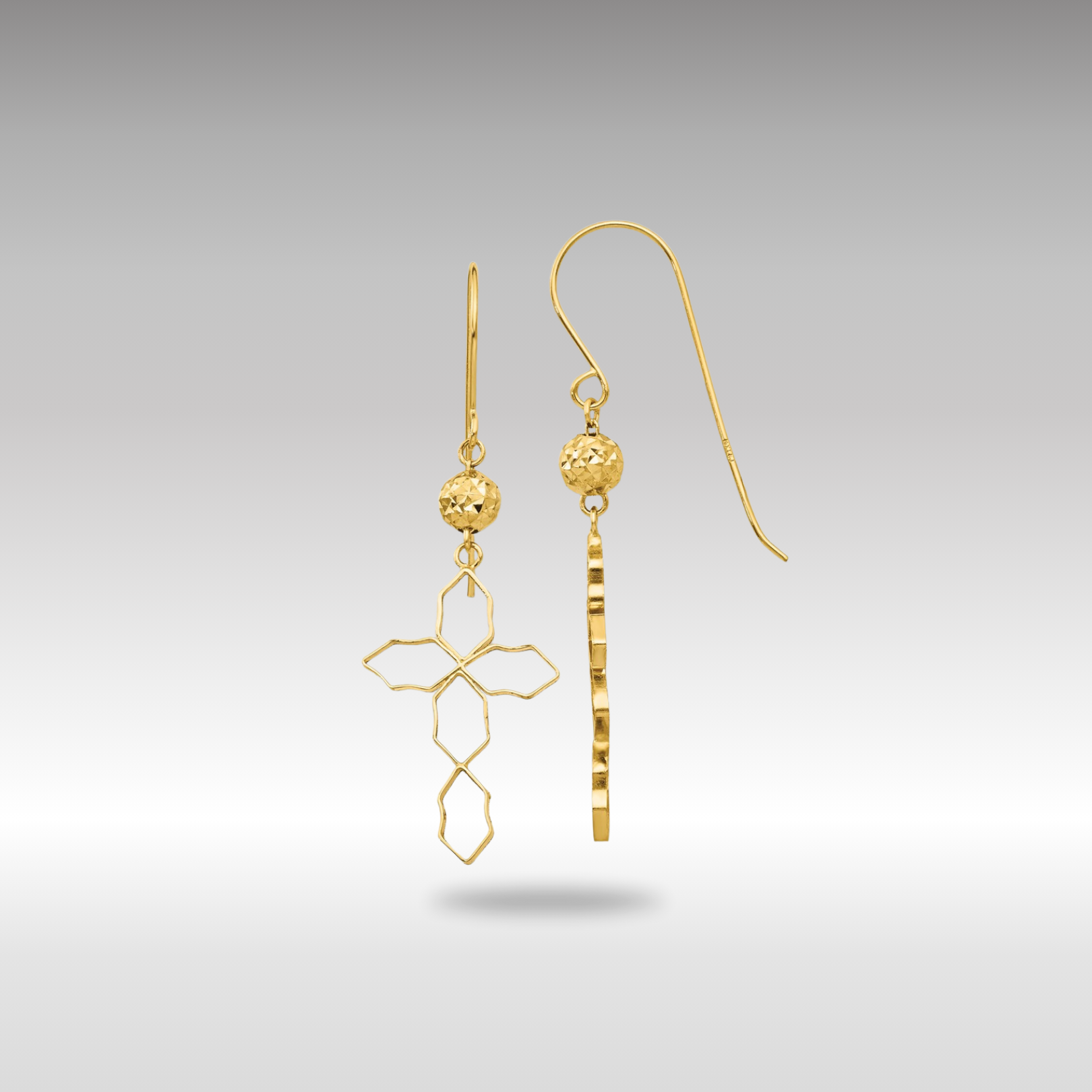 Gold Cross Earrings for Women - 14K Yellow Gold Religious Jewelry Gift - TL545 Model - Perfect for Church, Weddings & Everyday Wear