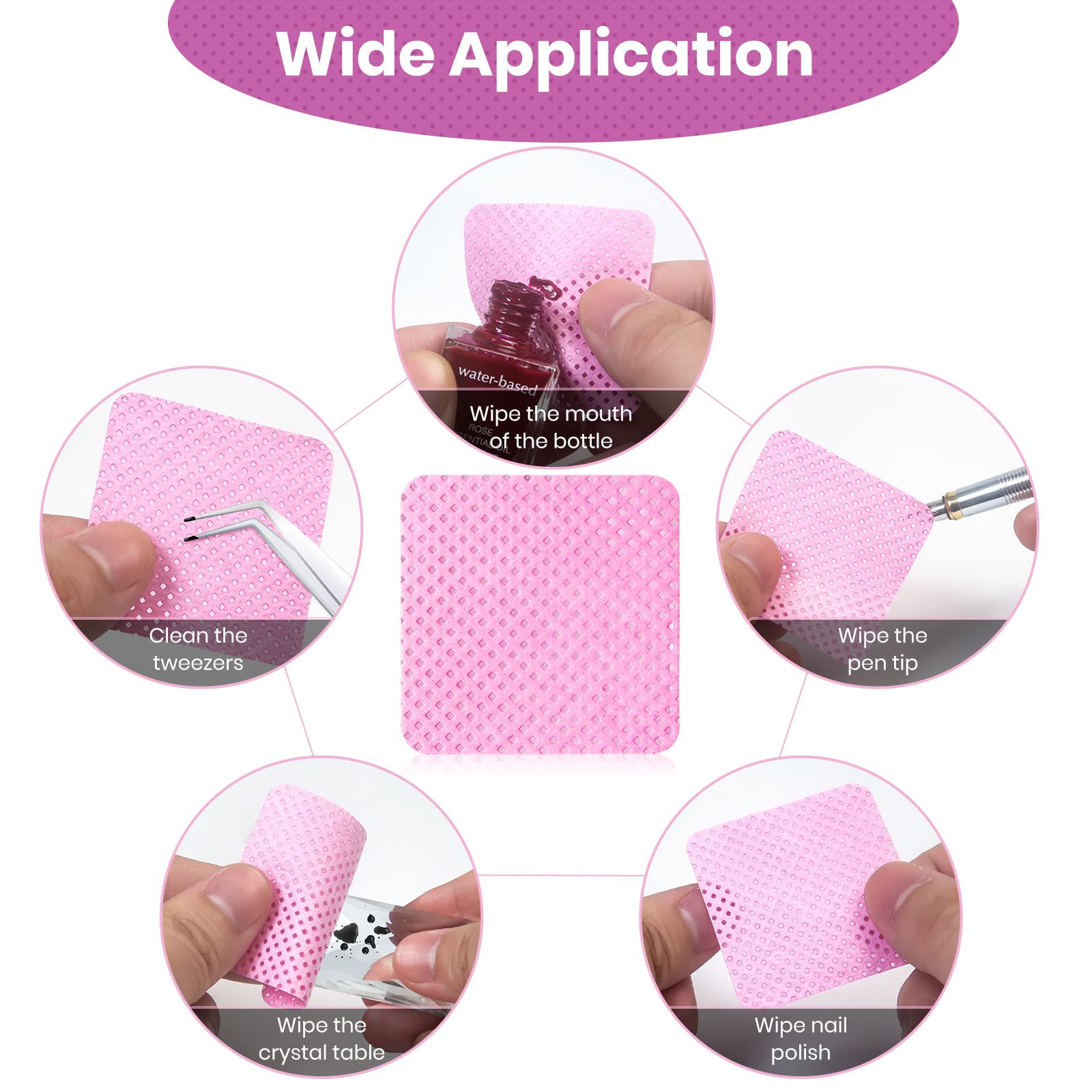 400 PCS Lint-Free Nail Wipes & Eyelash Extension Glue Remover Wipes - Super Absorbent Non-Woven Fabric for Lash Extensions, Nail Polish Removal & Makeup Application (Pink) - Perfect for Salon Professionals & DIY Beauty Care