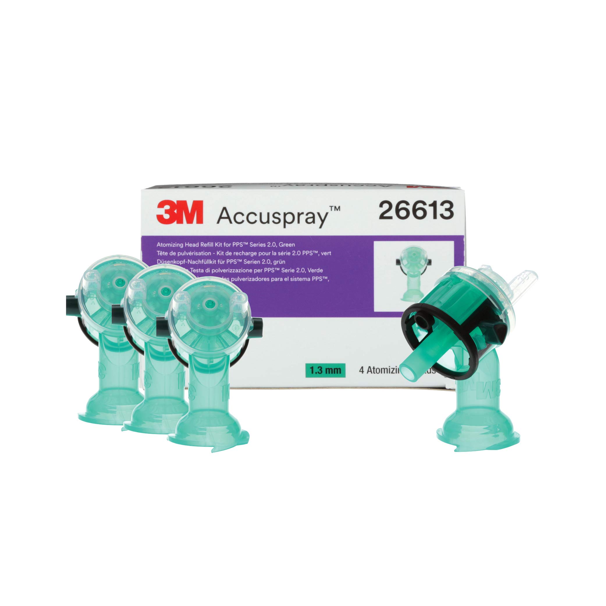 3M Accuspray Paint Spray Gun Nozzle Refills 1.3mm for PPS 2.0 System (4-Pack) - 26613 Green Replacement Tips for Flawless Painting - Perfect for Automotive, Furniture & DIY Projects