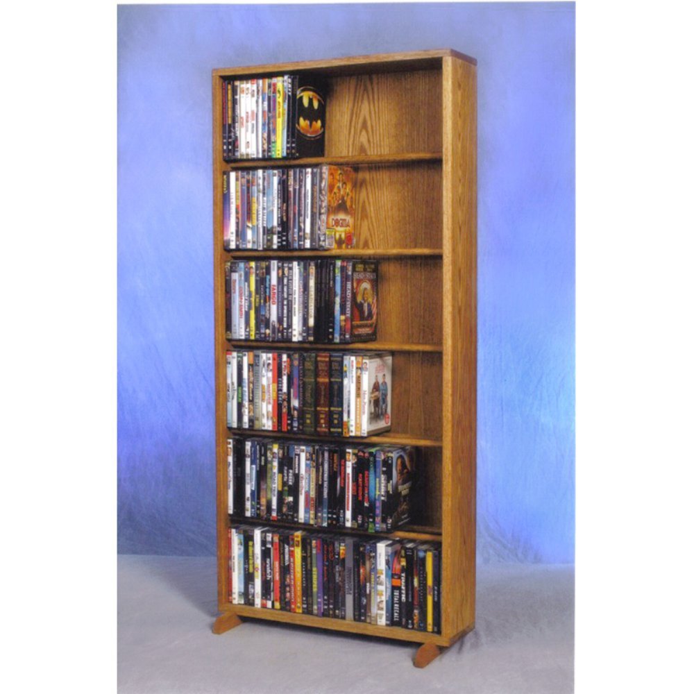 Solid Oak 6-Row CD/DVD Storage Cabinet Tower - Wooden Media Organizer for Home & Office - Honey Oak Finish for Living Room, Bedroom or Study
