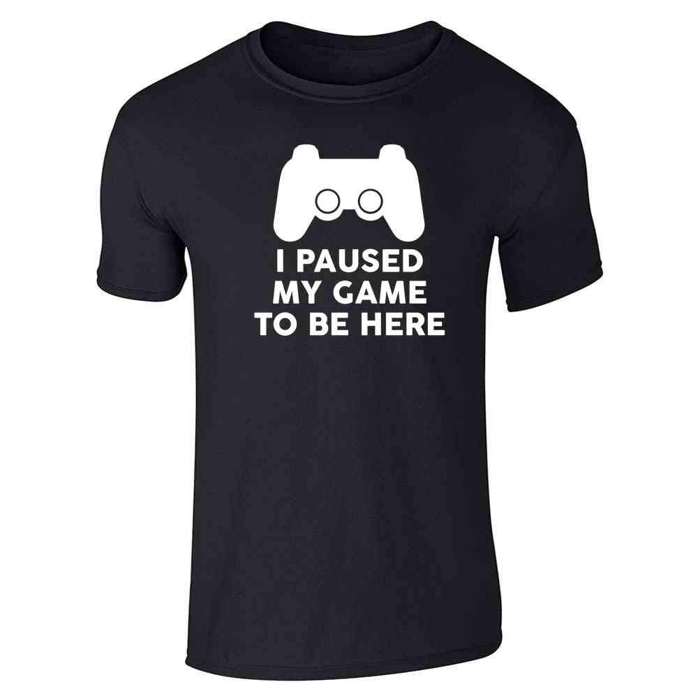 Pop Threads 'I Paused My Game to Be Here' PS Controller Graphic T-Shirt for Men - Cool Gaming Tee for Casual Wear, Parties & Gamer Gifts