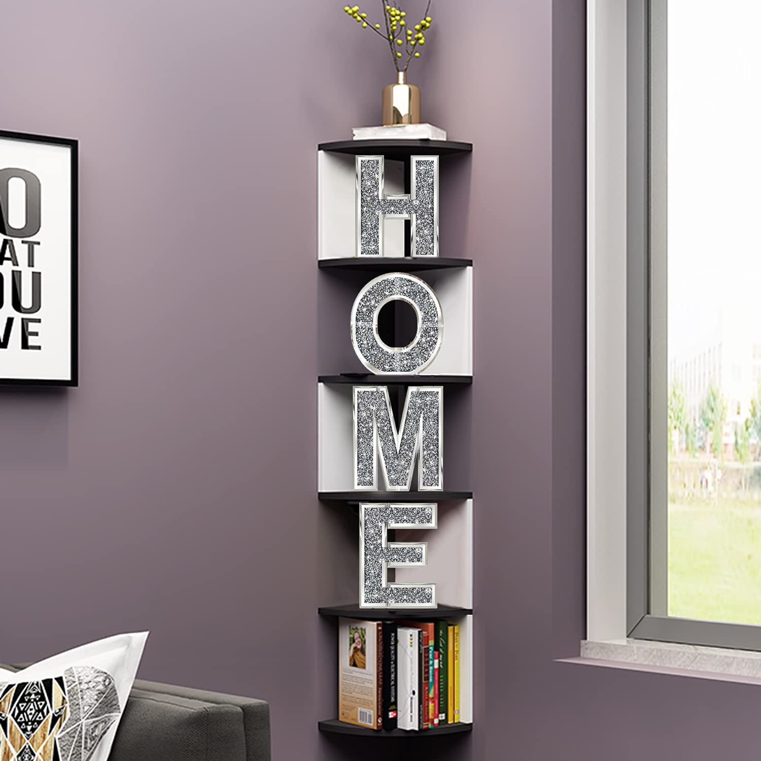 4-Piece Glam Crystal Diamond Letter Set - Silver Mirror Glass Home Decor for Wall, Fireplace, Bookshelf & Table - Perfect for Wedding, Birthday Party & Room Decoration