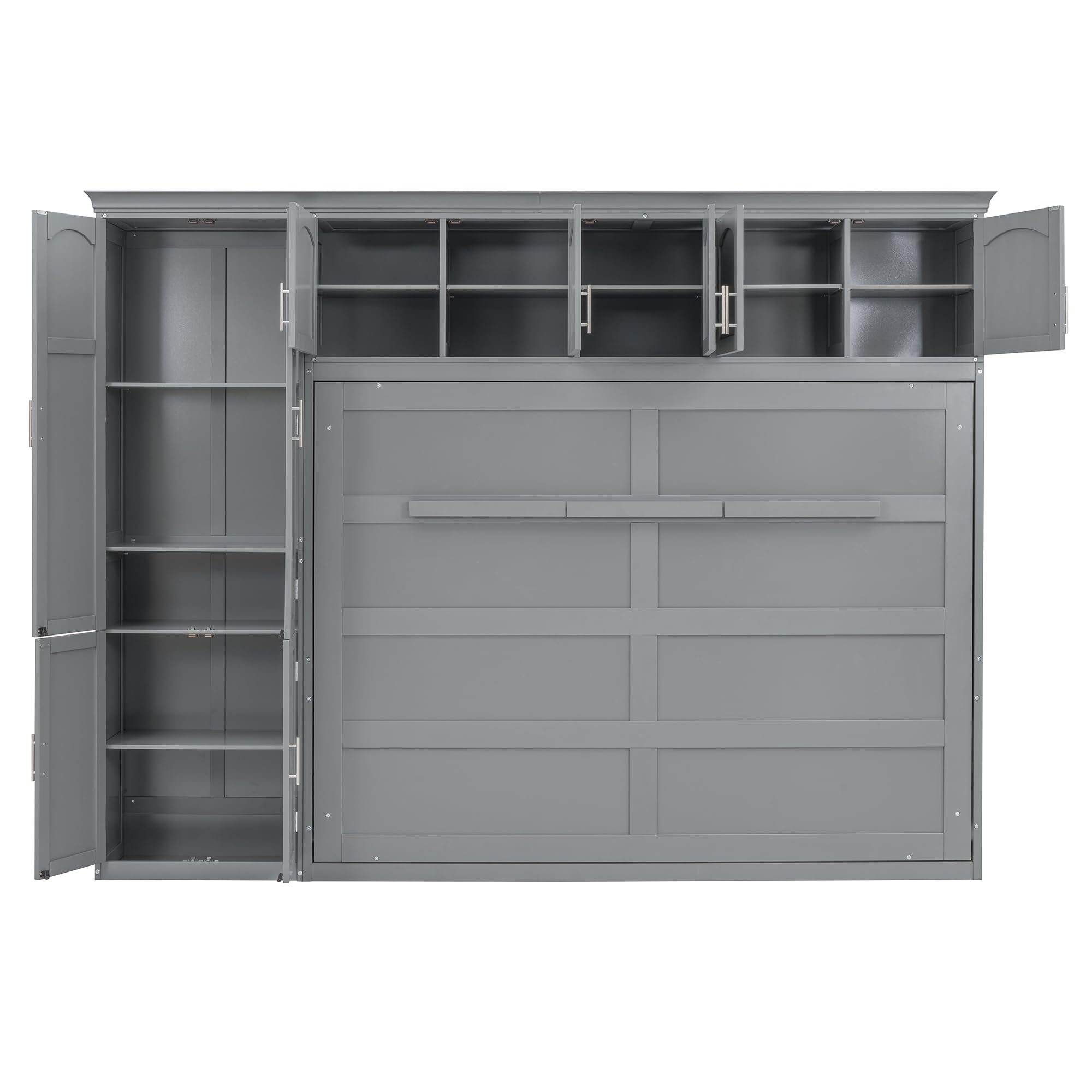 Merax Queen Size Murphy Bed with Storage Cabinets - Space Saving Wall Bed in Gray Wood Finish | Perfect for Small Apartments, Guest Rooms & Home Offices