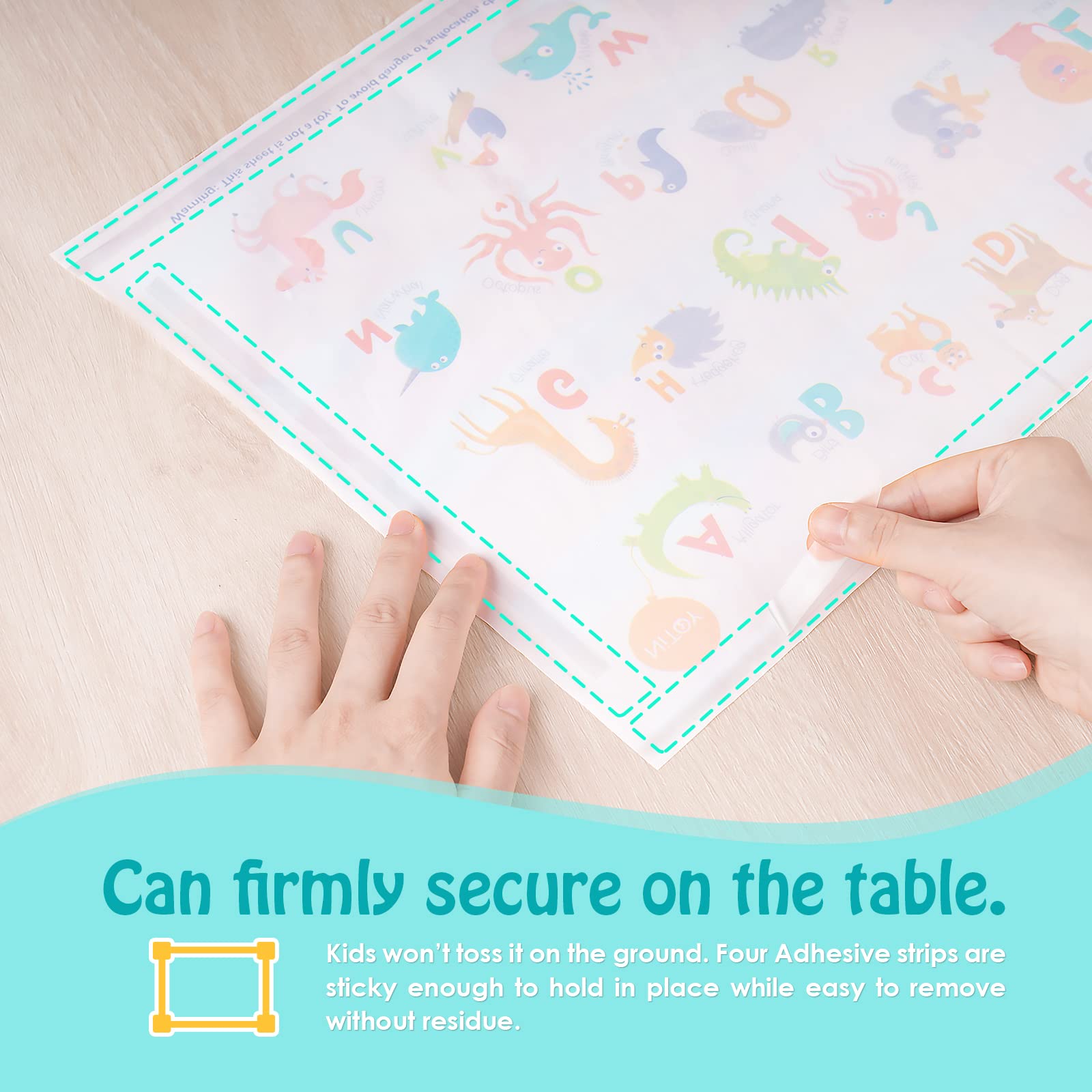 55 Pack Disposable Baby Placemats - Sticky Table Mats with ABC Animal Alphabet Design - Perfect for Restaurants, Travel & Toddler Dining Essentials - Ideal for Mess-Free Meals On-the-Go
