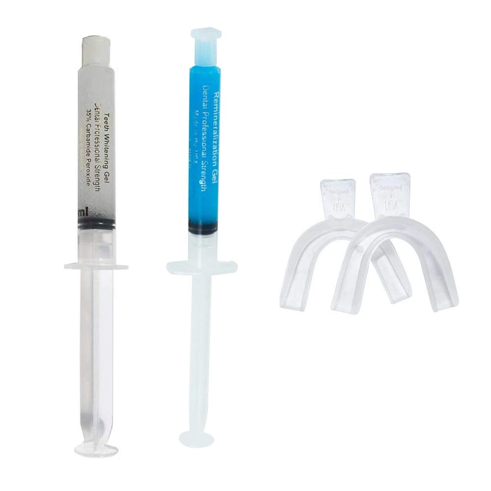 Professional Teeth Whitening Kit with 3ml 35% Carbamide Peroxide & 3ml Remineralization Gel - Includes 2 Mouth Trays & Syringe Dispensers for Effective At-Home Whitening & Enamel Protection - Perfect for Sensitive Teeth & Coffee/Tea Stain Removal
