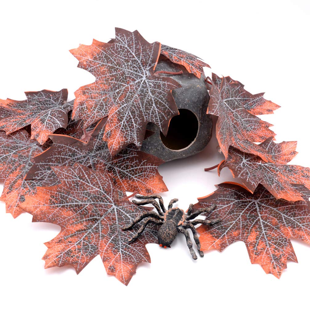 12Pcs Artificial Maple Leaves Terrarium Plants - Realistic Reptile Habitat Decor for Snakes, Lizards, Frogs & Bearded Dragons | Perfect for Terrariums, Vivariums & Reptile Enclosures