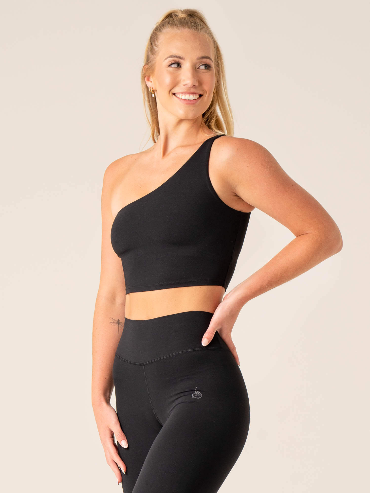 NKD One Shoulder Tank Bra - Seamless Sports Bra for Women, Black | Workout, Yoga, Gym & Lounge Wear