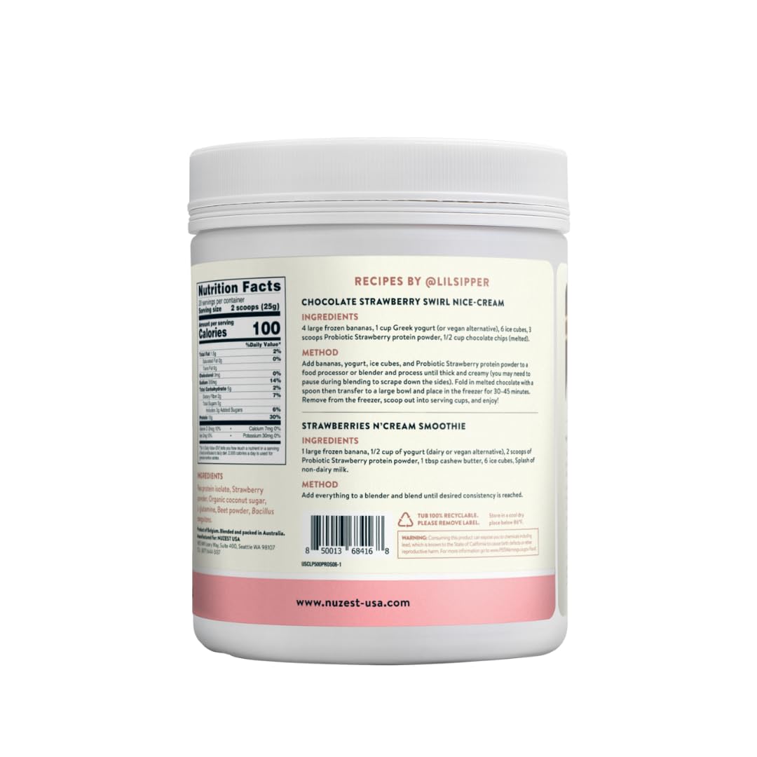 Nuzest Bethany's Pantry Digestive Support Protein Powder - Vegan Pea Protein with Probiotics for Gut Health - Strawberry Flavor - Clean Lean Plant-Based Protein - 20 Servings (1.1 lb) - Ideal for Smoothies, Baking & Post-Workout Recovery
