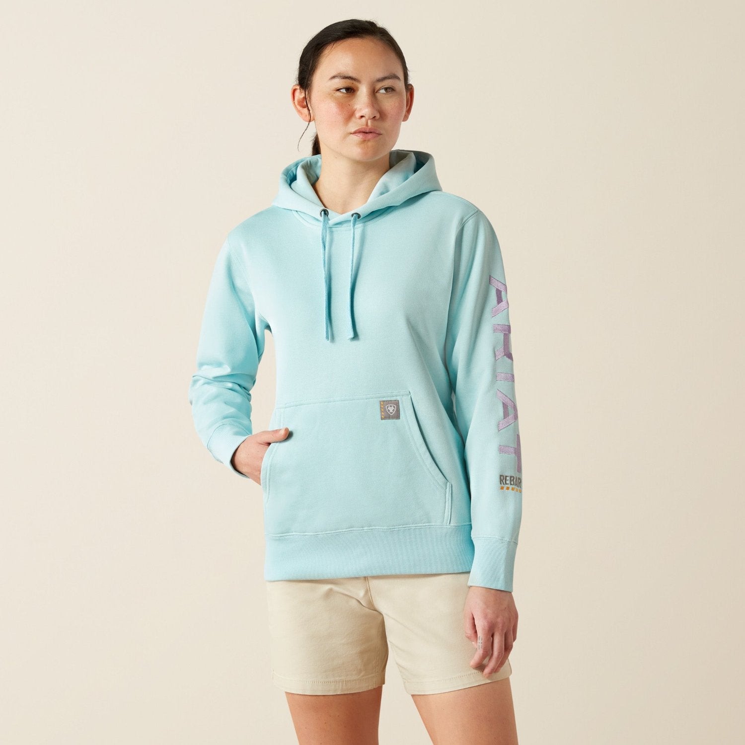 Ariat Women's Rebar Logo Graphic Sleeve Hoodie - Soft Fleece Pullover for Outdoor Activities, Workwear & Casual Wear