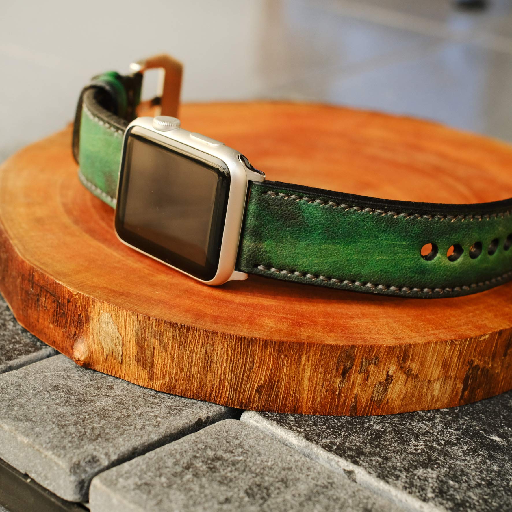 Premium Genuine Leather Apple Watch Band - Compatible with 38mm 40mm 42mm 44mm Models (Series 1/2/3/4/5/SE) - Hand-Stitched Adjustable Strap for Men & Women - Perfect for Workouts, Office & Casual Wear