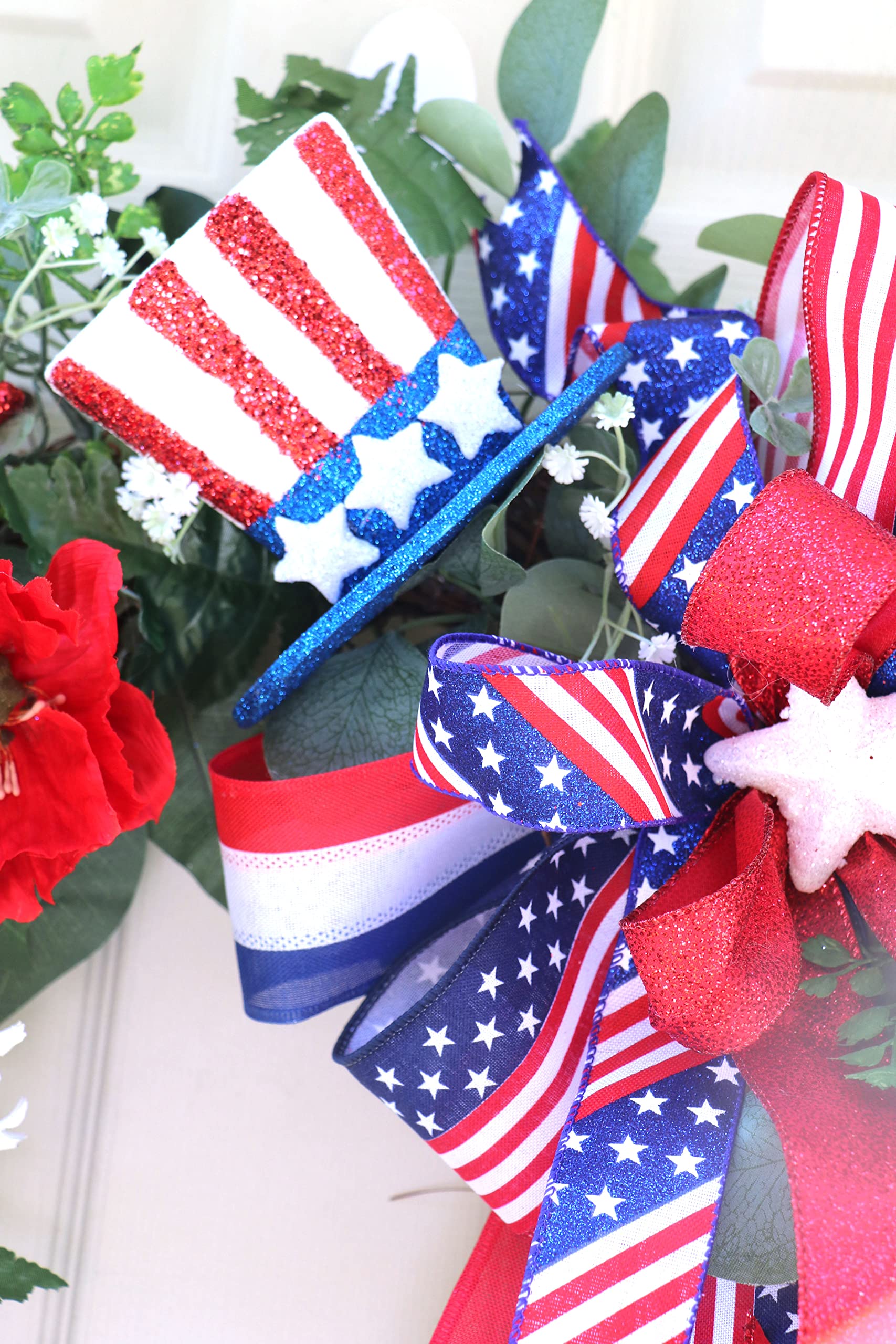 Extra Large Patriotic Wreath for Front Door - 4th of July Americana Decor in Red, White & Blue | Perfect for Independence Day, Memorial Day & Veterans Day Home Decor