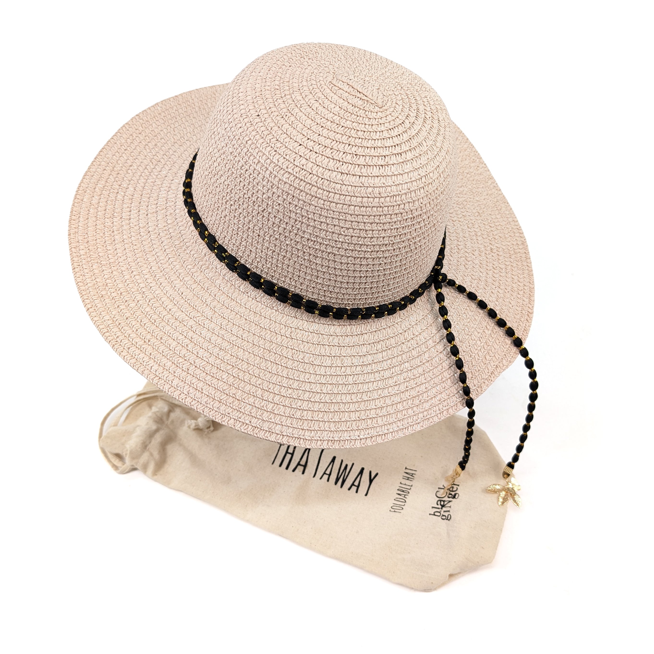 Elegant Gold Leaf Cloche Foldable Hat - Light Pink Sun Hat for Women, Perfect for Beach, Garden Parties & Vintage Style Outfits