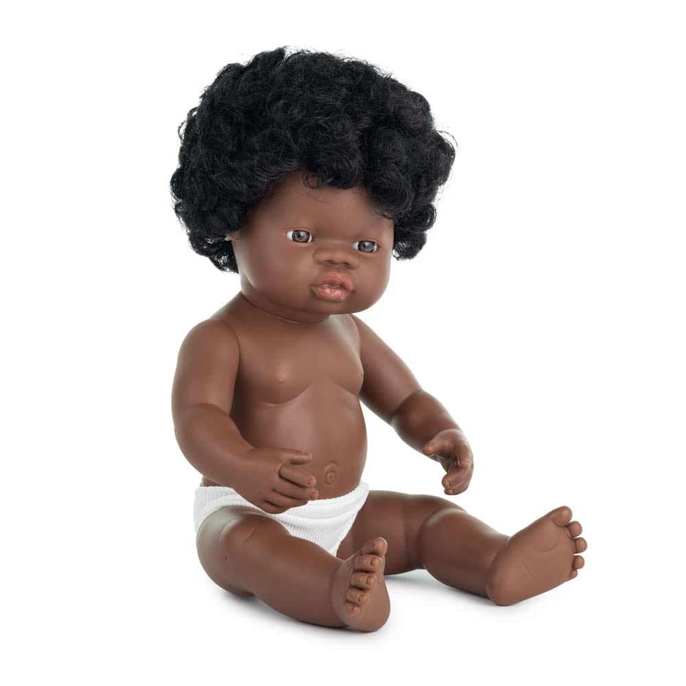 Miniland Educational 15'' Anatomically Correct African Girl Baby Doll - Realistic Learning Toy for Child Development, Role Play & Diversity Education