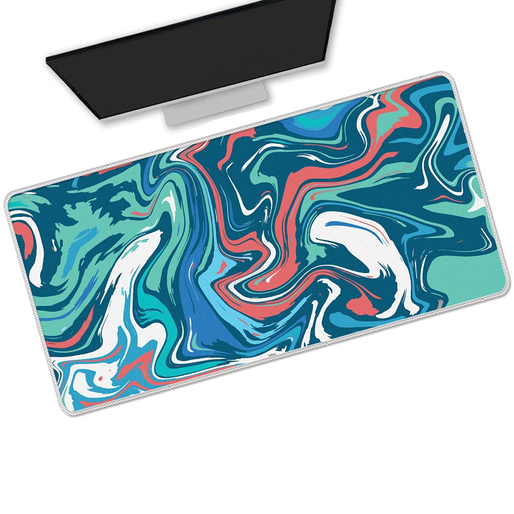 Blue Strata Liquid Abstract Gaming Mouse Pad - XXL Large 1000x500mm Waterproof Desk Mat for Computer, Laptop & Keyboard - Perfect for Gaming, Office & Home Workspace