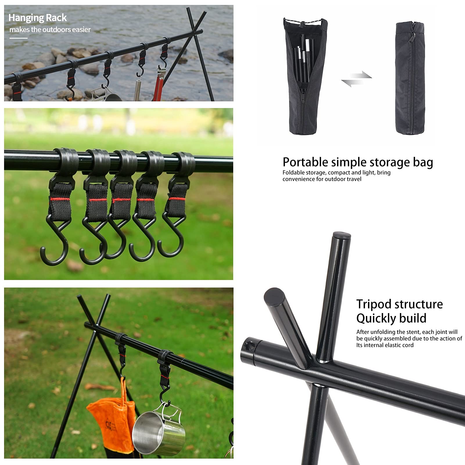 Outdoor Camping Hanging Rack - Foldable Triangle Shelf with Hooks | Multifunctional Cookware Organizer for Backpacking, Hiking & Picnics (Large Size)