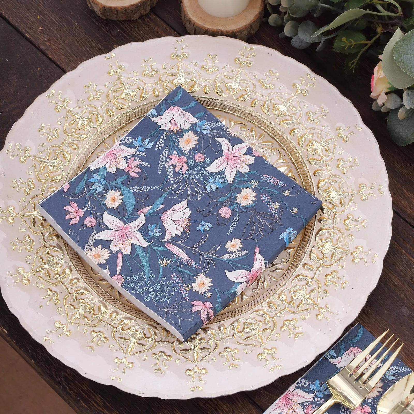 20-Pack Navy Blue 13x13 Inch Water Lily Cocktail Paper Napkins - Disposable Party Supplies for Weddings, Baby Showers & Dinner Parties