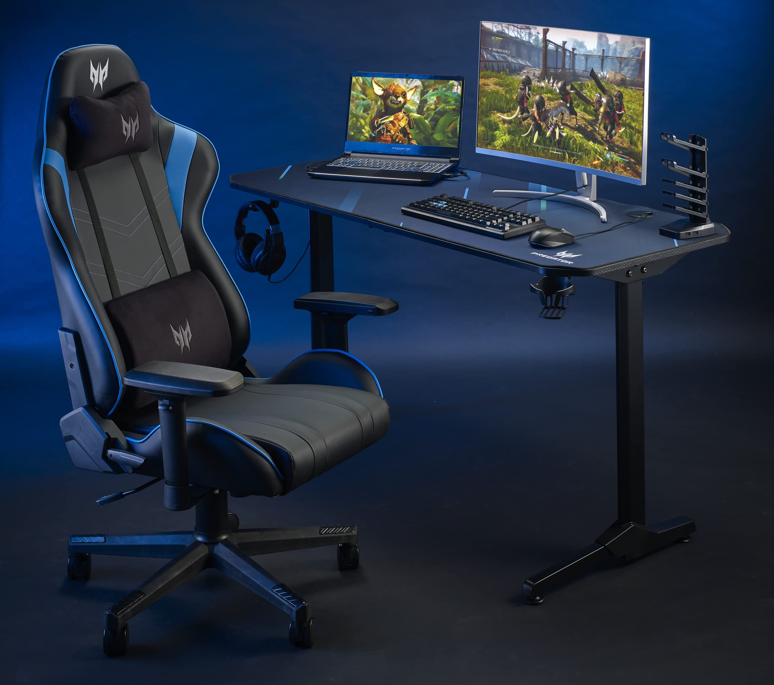 Acer Predator 55-Inch Gaming Desk with Carbon Fiber Top, Full-Surface Mouse Pad, Headphone Stand & Cup Holder | Ergonomic Computer Desk with Cable Management for PC & Console Gamers | Perfect for Streaming, Esports & Home Office Setup