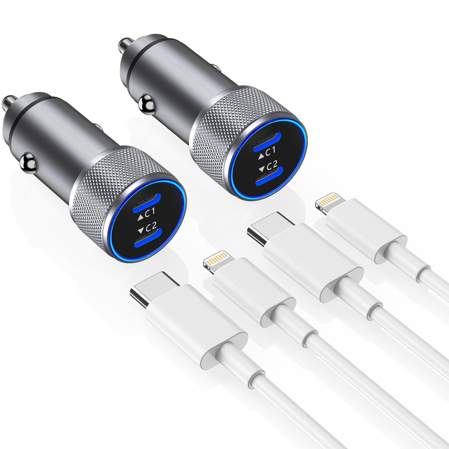 Apple MFi Certified Fast Car Charger [2-Pack] - Dual USB C Port Quick Charging Adapter for iPhone 14/13/12/11/XS/Pro Max - Super Fast Cigarette Lighter Charger with Lightning Cable | Perfect for Road Trips & Daily Commutes