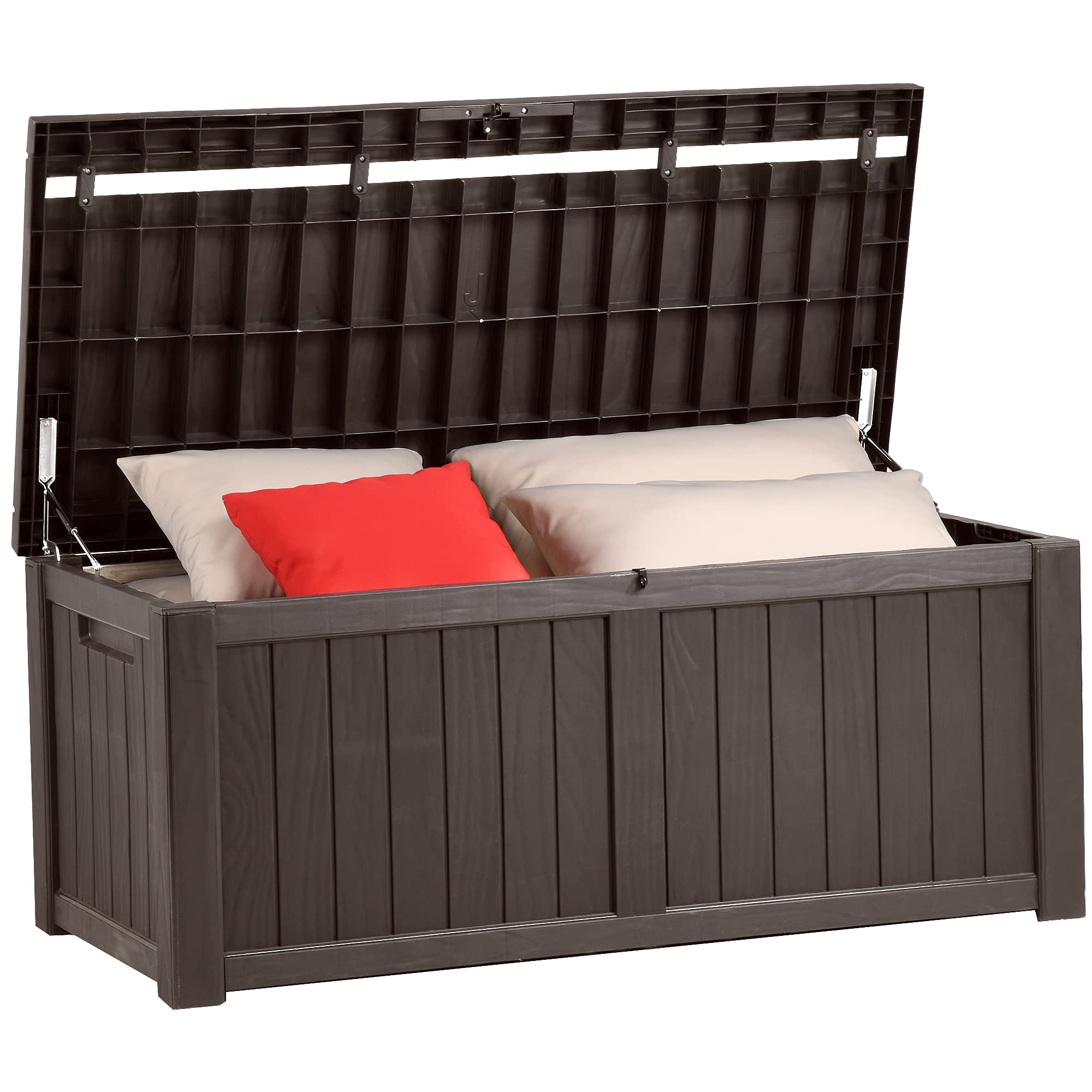 YITAHOME 120 Gallon Outdoor Storage Deck Box - Large Waterproof Resin Patio Storage Container for Garden Tools, Pool Supplies & Outdoor Cushions - Lockable Deck Box (Brown) - Perfect for Backyard, Patio & Poolside Organization