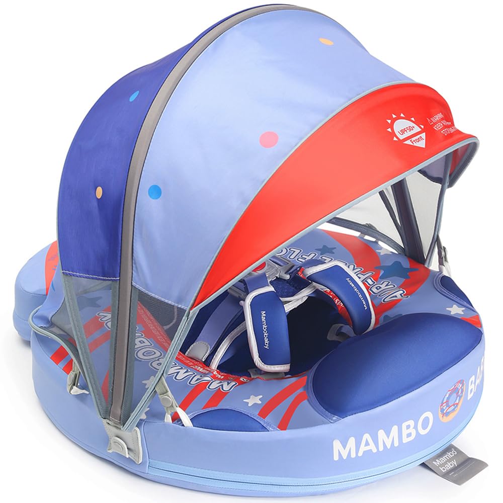 **Mambobaby Non-Inflatable Baby Pool Float with Canopy - Safe Infant Swimming Floatie Ring for 3-24 Months - Perfect for Beach, Pool & Water Play**