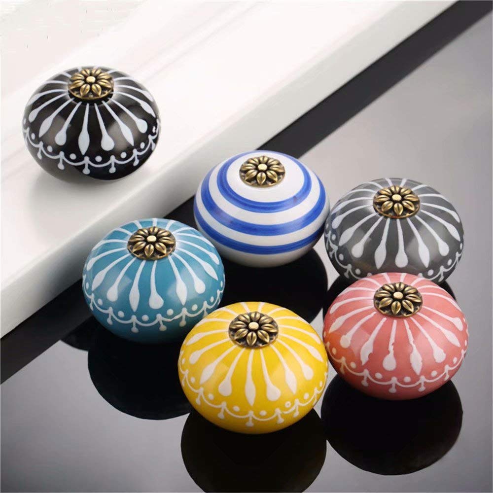 6-Piece Black Ceramic Cabinet Knobs - Round Style Cupboard Door Handles & Drawer Pulls for Kitchen, Bathroom & Furniture Upgrade