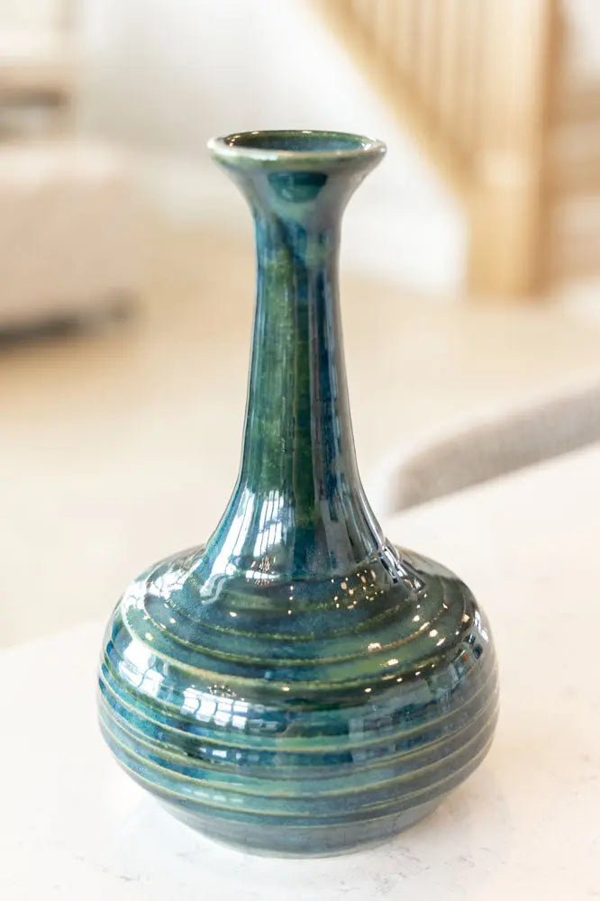 Medium Tall Neck Textured Deep Sea Decorative Pot/Vase - Elegant Home Decor for Living Room, Office & Wedding Centerpieces