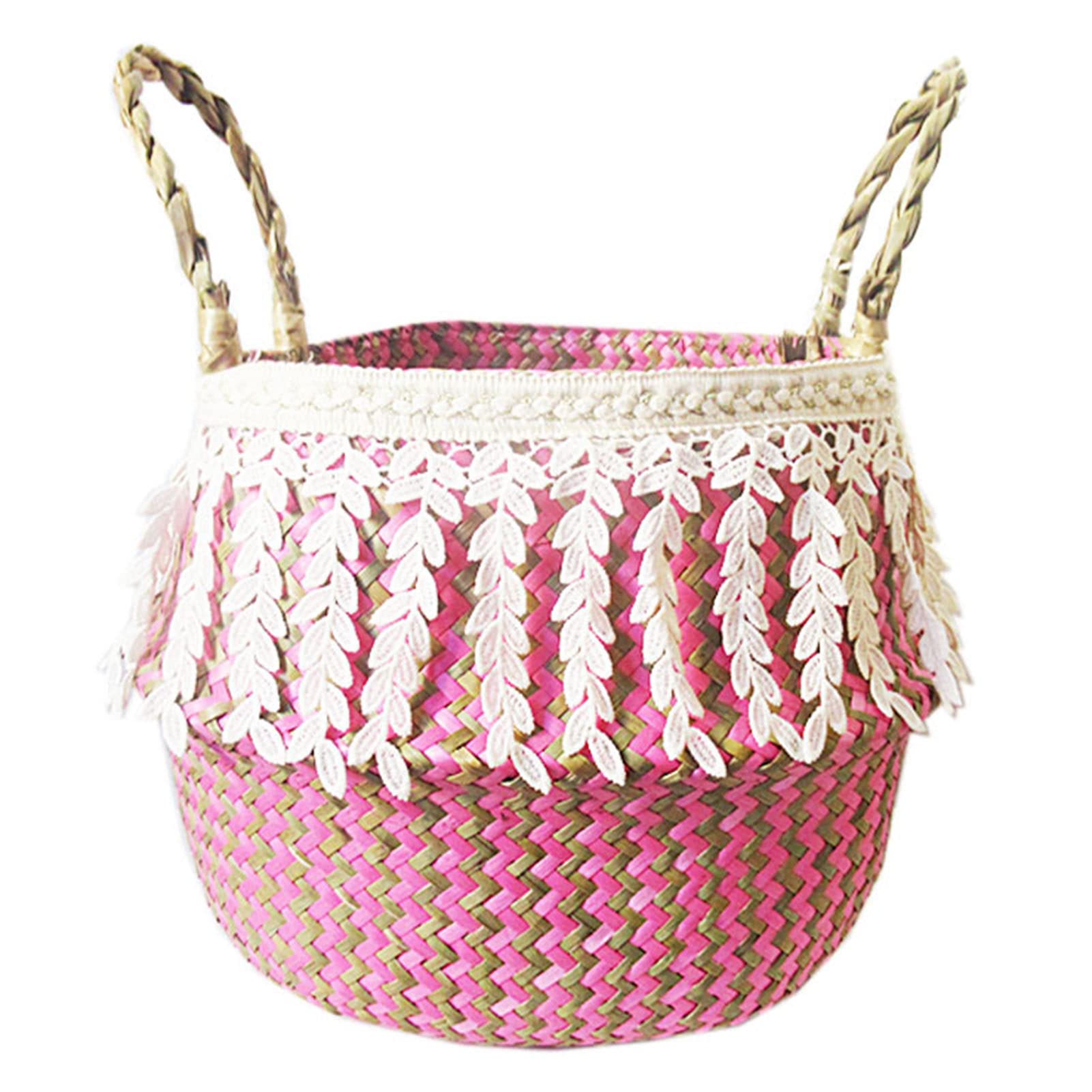 Foldable Seagrass Storage Basket with Handle - Breathable & Dirt-Proof Decorative Organizer for Bedroom, Living Room, and Indoor Plants | Perfect for Home Decor, Flower Arrangements & Clutter Control