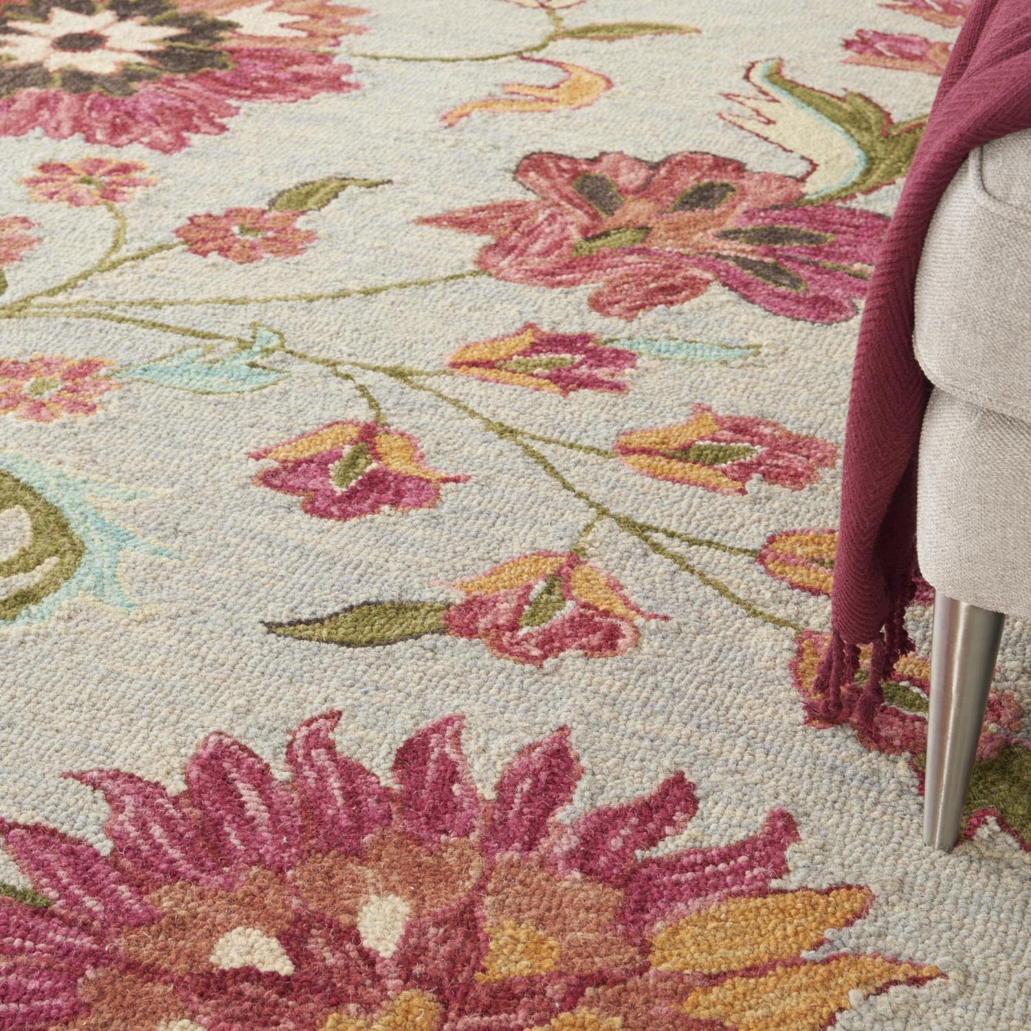 Nourison Bahari Floral Grey/Multi 8' x 10' Area Rug - Easy Cleaning, Non-Shedding, Stain Resistant for Bedroom, Living Room, Dining Room & Kitchen | Perfect for Home Decor, Family Gatherings & Pet-Friendly Spaces (8x10)