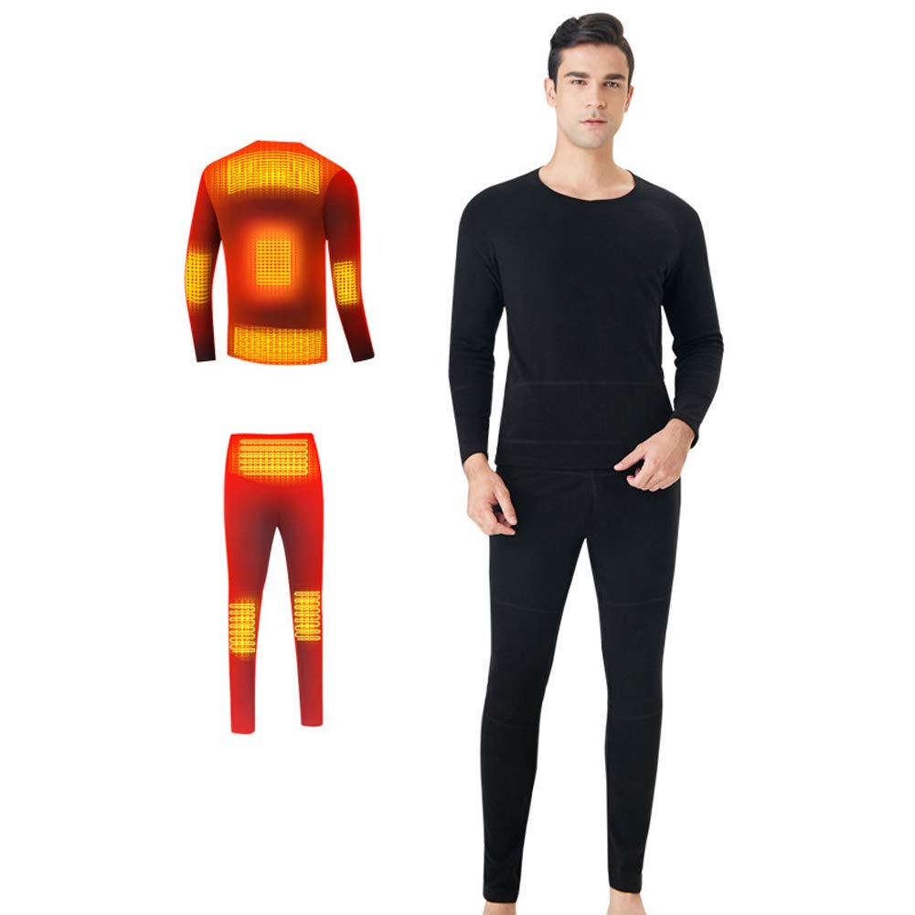 Electric Heated Thermal Underwear Set for Men - USB-Powered Long Sleeve Top & Bottom Base Layer - Perfect for Winter Sports, Camping & Outdoor Activities