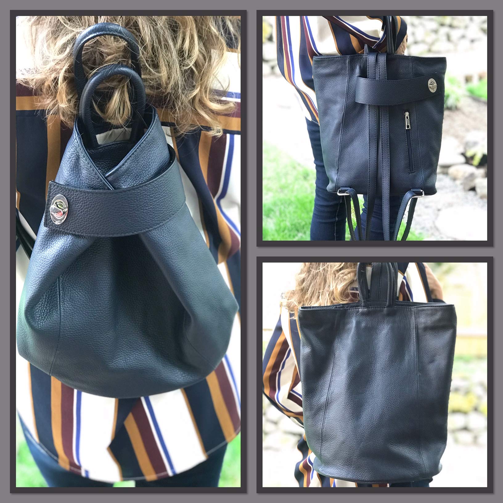Stella Convertible Leather Backpack Purse for Women - Stylish Dark Navy Blue Travel Tote Bag | Perfect for Work, School & Weekend Getaways
