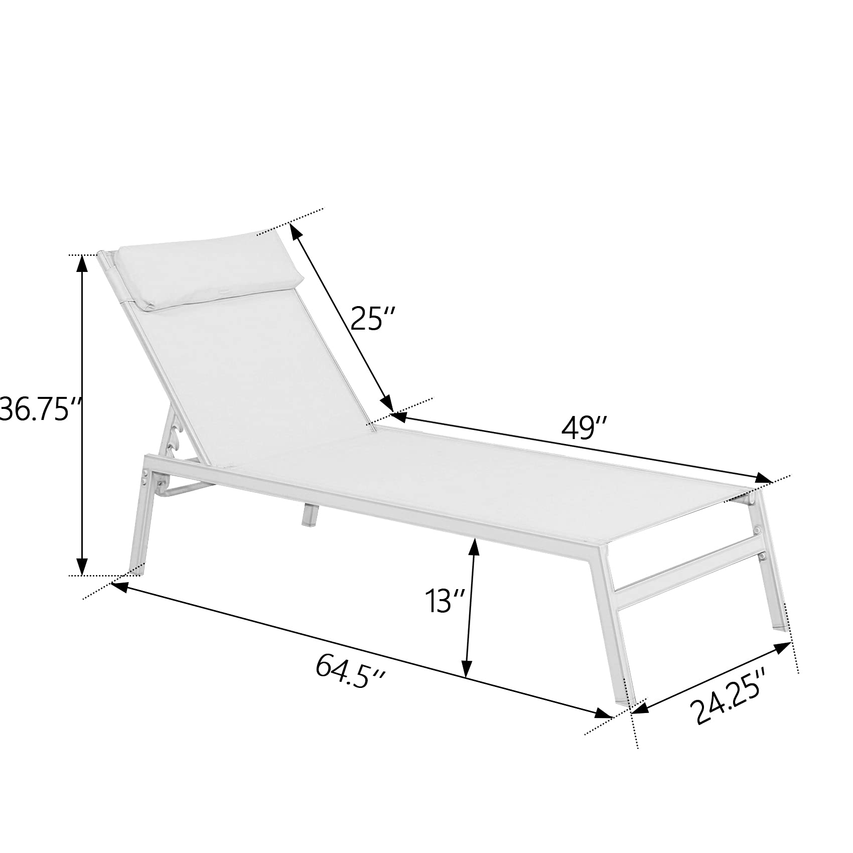 Ulax Adjustable Outdoor Chaise Lounge Chair - Patio Reclining Sun Lounger with Removable Headrest, Weather-Resistant Beige - Perfect for Poolside, Beach, Backyard Relaxation & Sunbathing