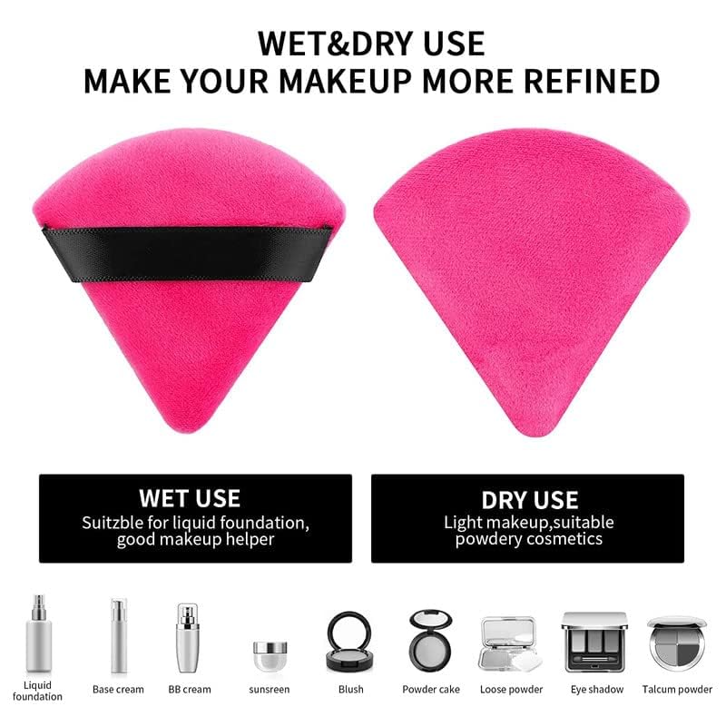 SUNISA 6-Piece Soft Triangle Powder Puff Set for Loose Powder & Foundation - Multicolor Makeup Sponges & Beauty Blenders - Perfect for Face & Body Makeup Application