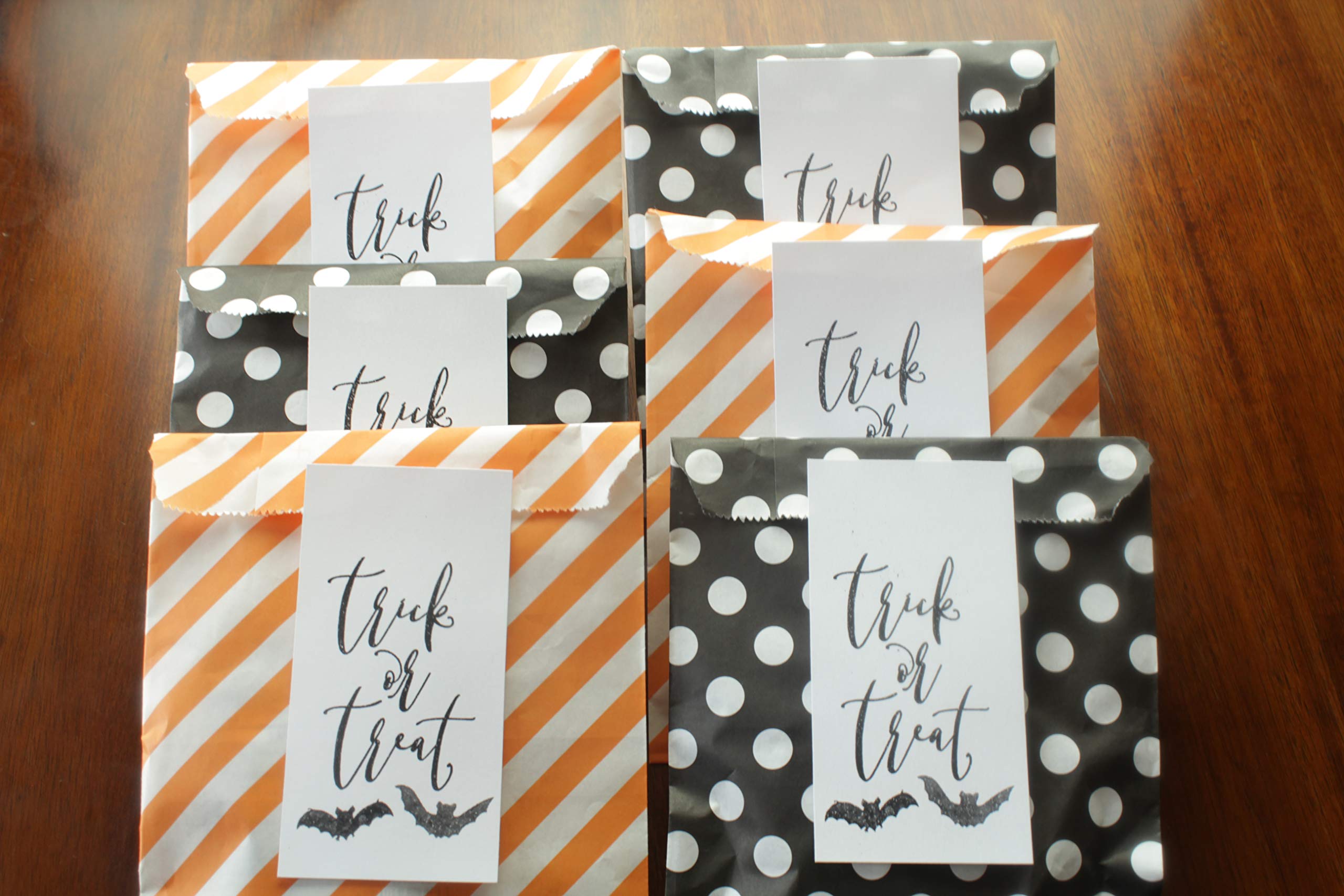 Halloween Candy Bags 100 Pack - Black & Orange Trick or Treat Party Favor Bags | Bulk Paper Treat Bags for Halloween Decorations, Classroom Parties & Goodie Bags